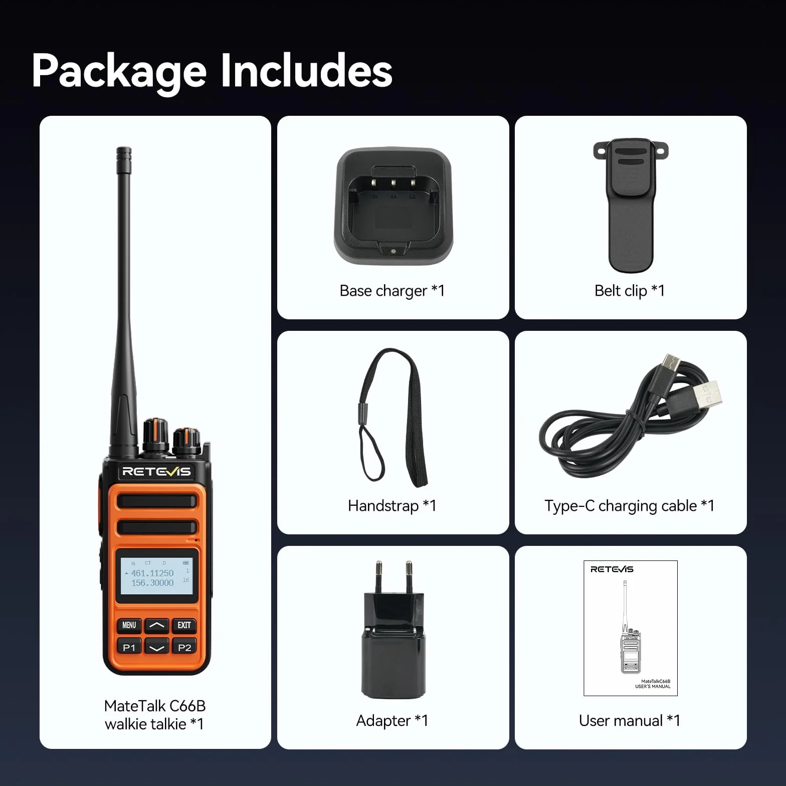 Retevis C66B Walkie Talkie, Profesjonalne Radiotelefony Amatorskie Dla Dorosłych, 100 Minut Szybkiego Ładowania, Konfigurowalne Przyciski Boczne, 1500 Mah, do Wędrówek (Pomarańczowe, 1 Opakowanie)