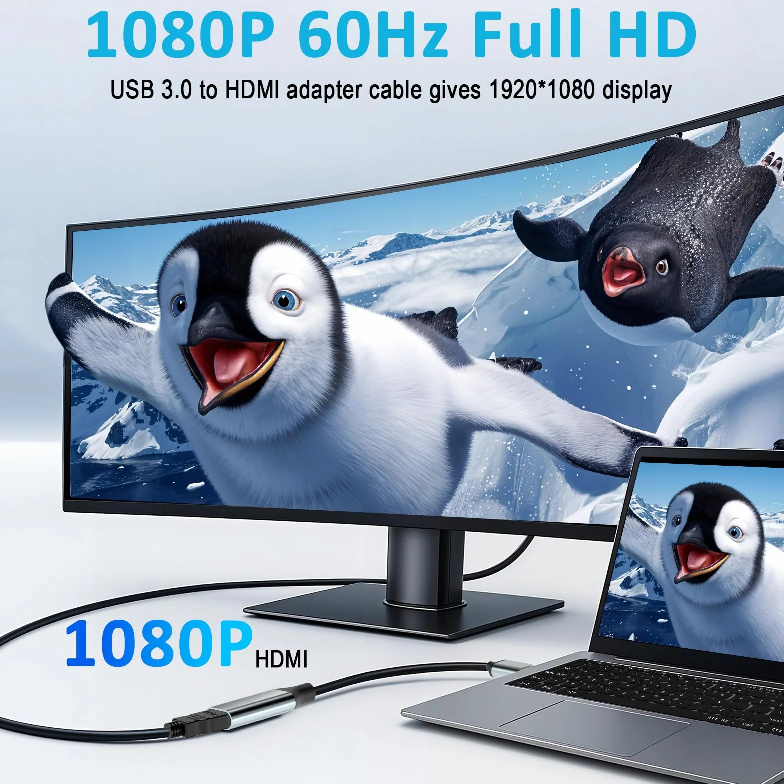Adapter USB na HD do monitora, konwerter HD, 1080p, złącze kablowe, wyjście do komputera, laptopa, komputera stacjonarnego z wieloma systemami Windows 11/10/8.1/8/7, Mac (szary USB na HD)