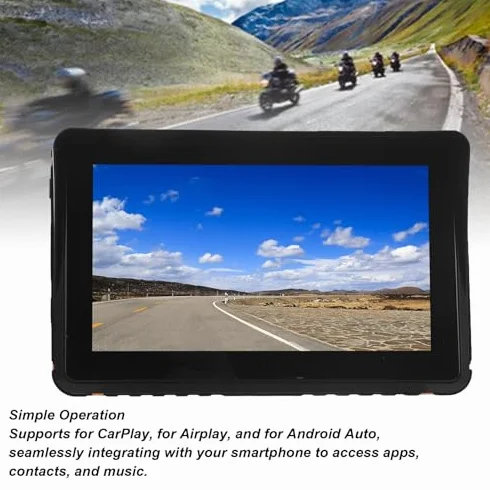 Nawigacja GPS Motocykla 5G z Podwójnym Wi-Fi, 7-calowy Ekran Dotykowy HD Bezprzewodowa Nawigacja GPS dla Carplay dla Airplay dla Android Auto, Przenośny Wodoodporny System GPS