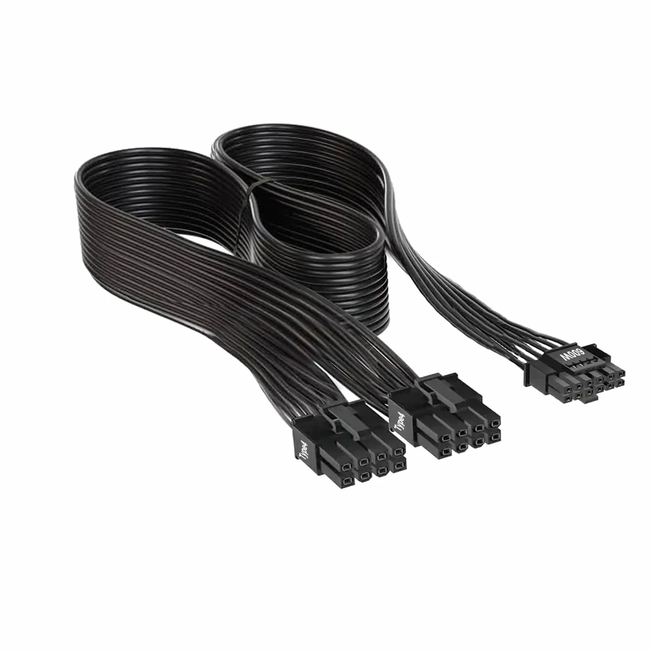 Kabel zasilający PCIe 5.0 12VHPWR 600 W do Corsair - kompatybilny z 8-pinowymi zasilaczami PCIe Type-3 Dual - 12 + 4-pinowe złącze do GPU (czarny)