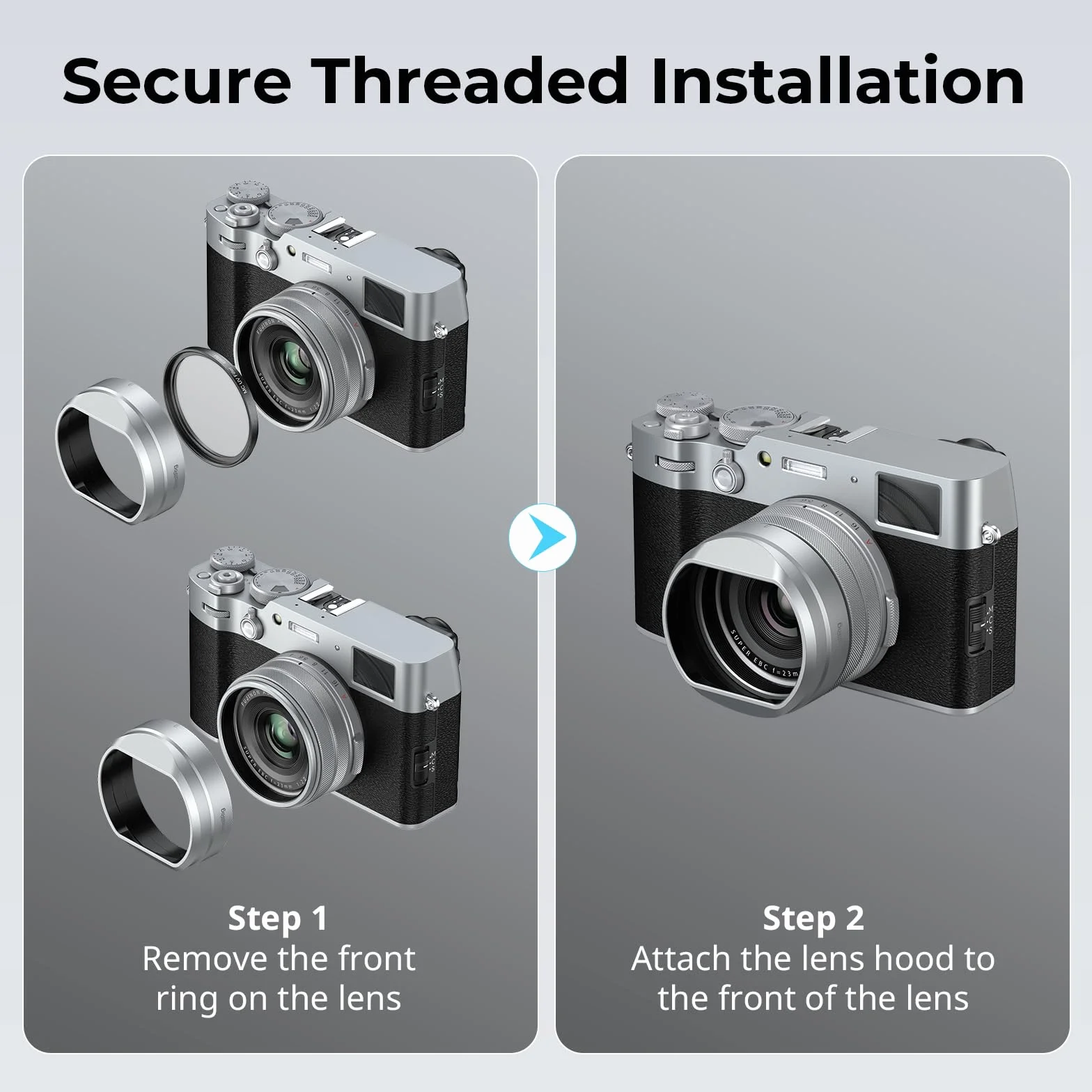 SMALLRIG Osłona Przeciwsłoneczna Obiektywu X100VI, Aparatu Do FUJIFILM X100VI/X100V, Stop Aluminium, Odporna Na Zarysowania, Kompatybilna Z Filtrami, Powłoka Antyodblaskowa, Srebrna - 5849