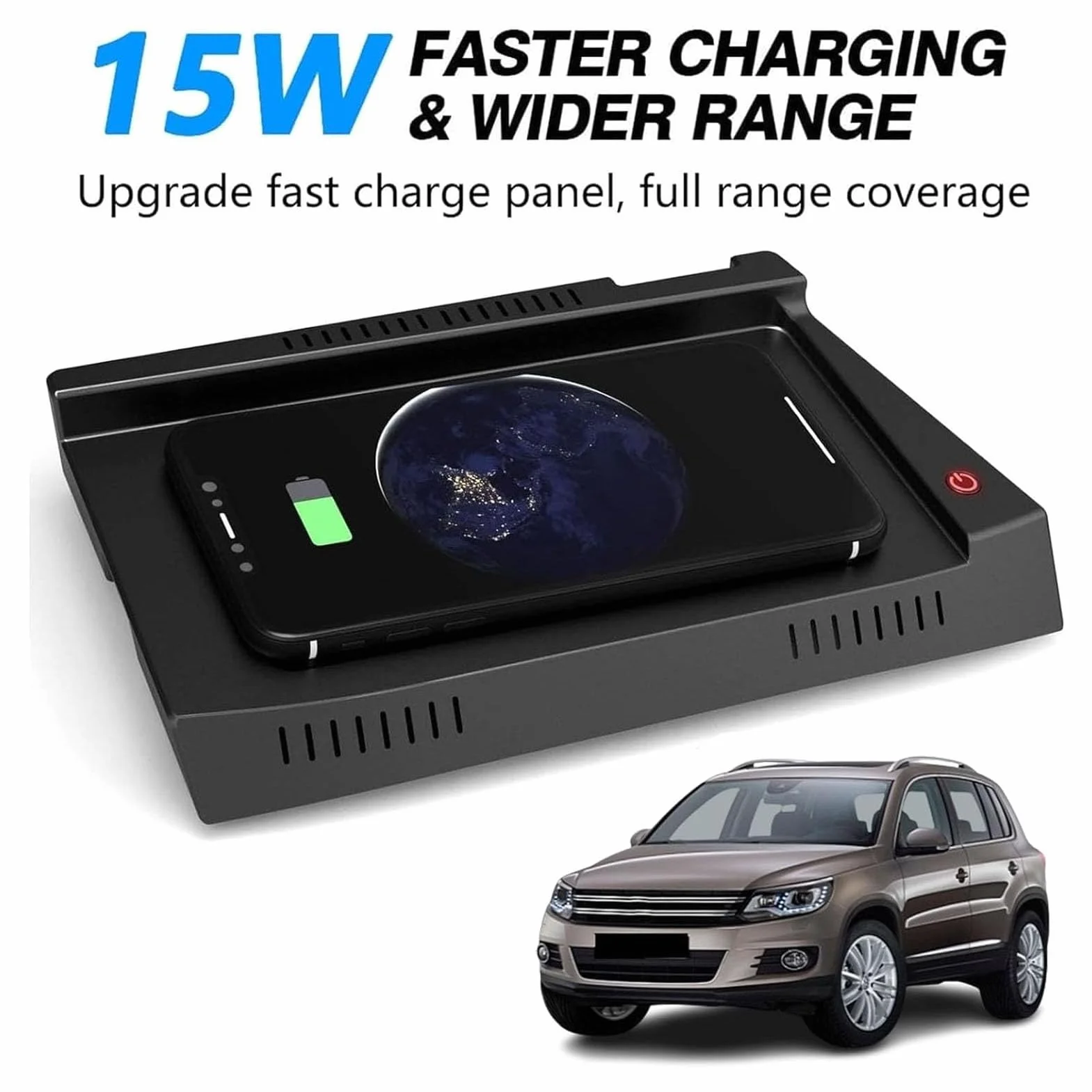 Bezprzewodowa ładowarka Samochodowa do VW Tiguan 2018-2023,15W Qi Szybkie ładowanie Telefonu Pad ładowarka do Konsoli środkowej Akcesoria Do Każdego Telefonu Kompatybilnego Z Qi