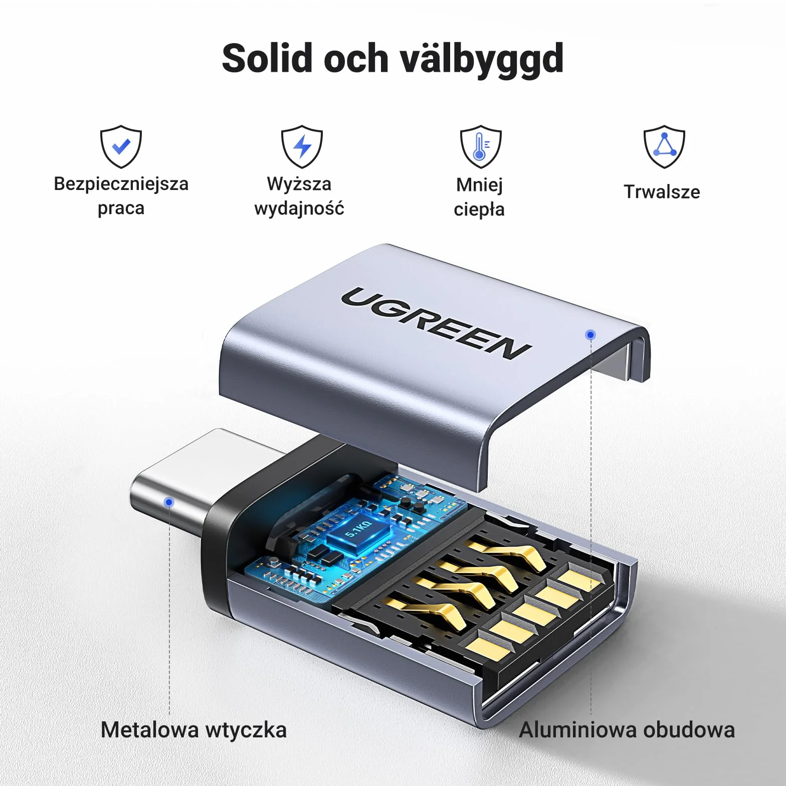 UGREEN Przejściówka USB C na USB A OTG 2 szt. USB C męski na USB 3.0 żeński Szary