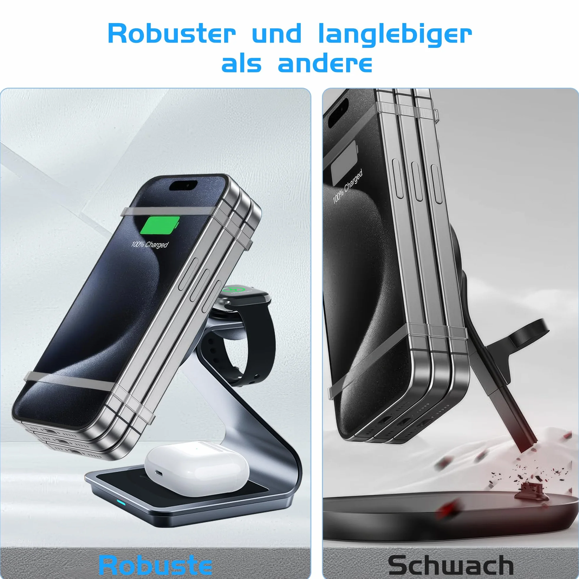 Magnetyczna bezprzewodowa stacja ładująca 3 w 1, stojak na ładowarkę JE do iPhone'a serii 16/15/14/13/12, do Apple Watch 8/7/6/5/4/3/2/SE, AirPods 3/2/Pro