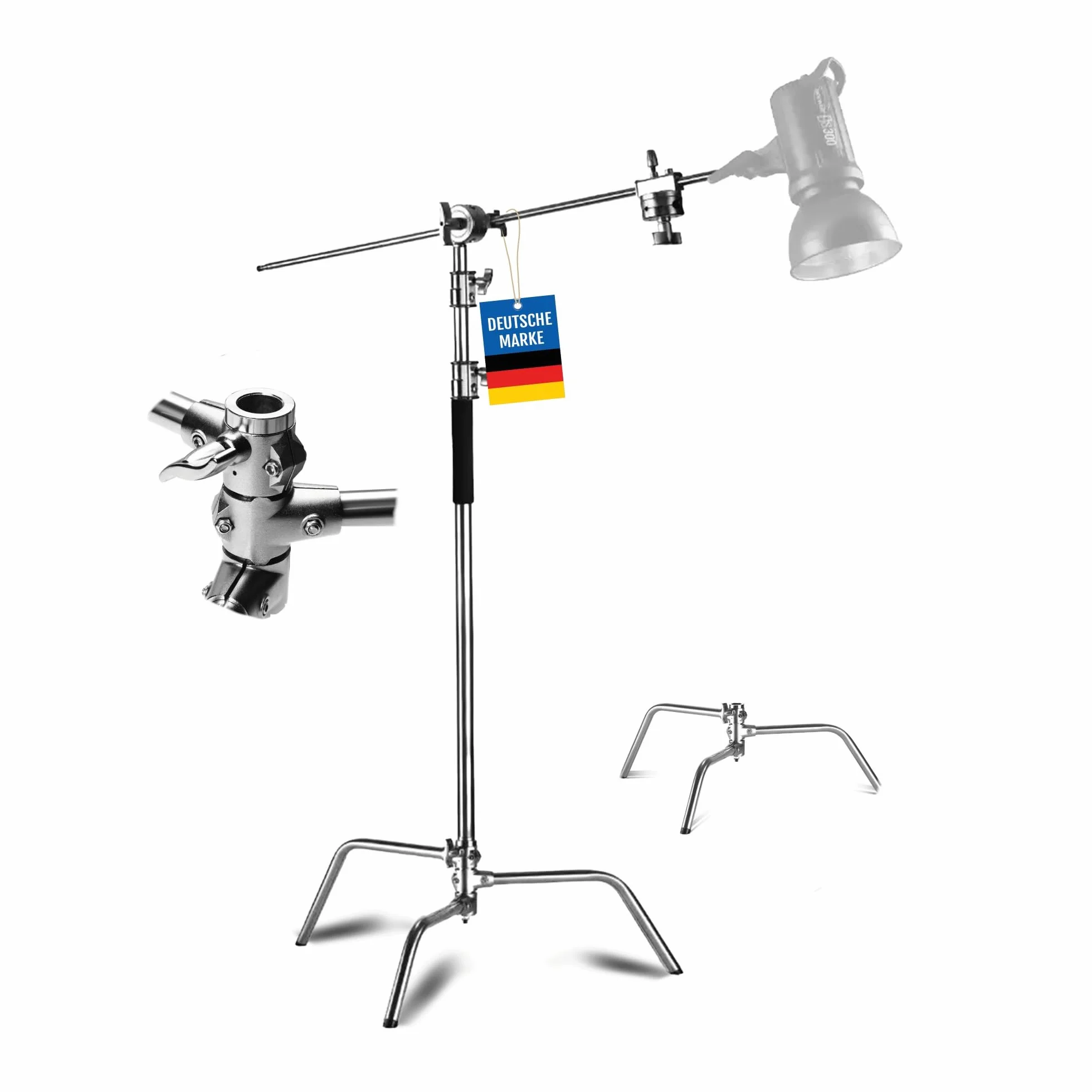 pixly® Statyw ze stali nierdzewnej; regulowany profesjonalny statyw C z ramieniem szubienicy do studia fotograficznego i wideo; statyw oświetleniowy z podstawą żółwia i głowicą uchwytową; statyw