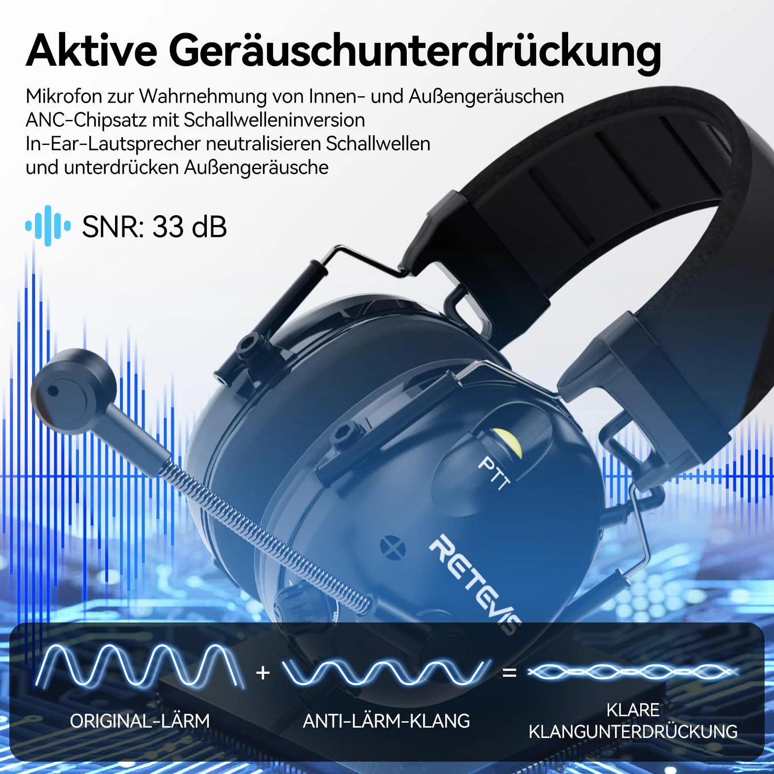 Retevis EHK015 Walkie Talkie Headset, ANC Overhead Radio Headphones, składany podwójny PTT Przyciski Obrotowy Mikrofon Kenwood 2-Pin, kompatybilny z Baofeng UV5R Retevis RT24 RT27 RT668 RT86(1 szt)
