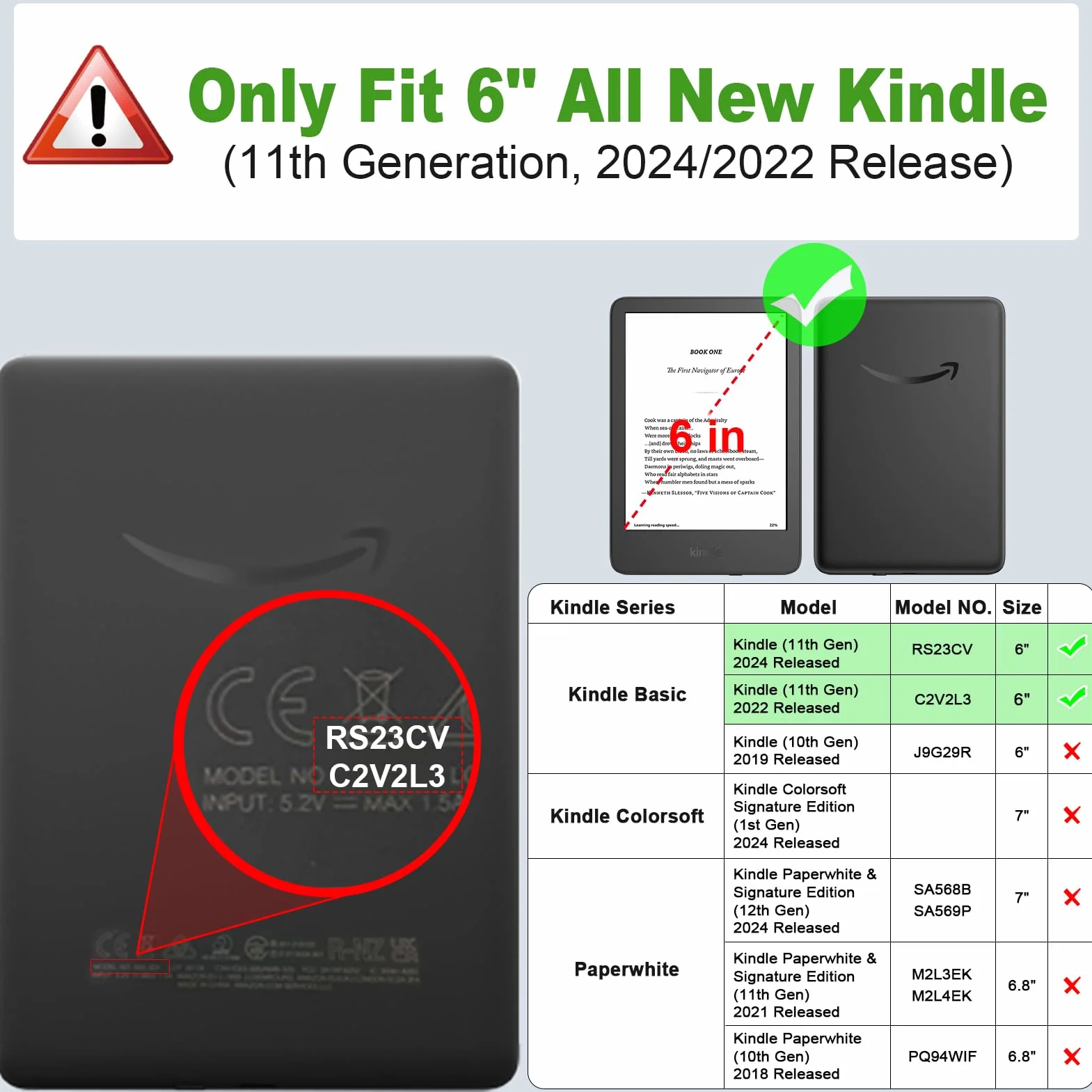 Fintie Etui do 6-Calowy Kindle (11. generacji) - 2024/2022, Kickstand Etui Ochronne z Paskiem na Rękę i Funkcją Auto Sleep/Wake dla Kindle Basic 2024, Ocean Marmur