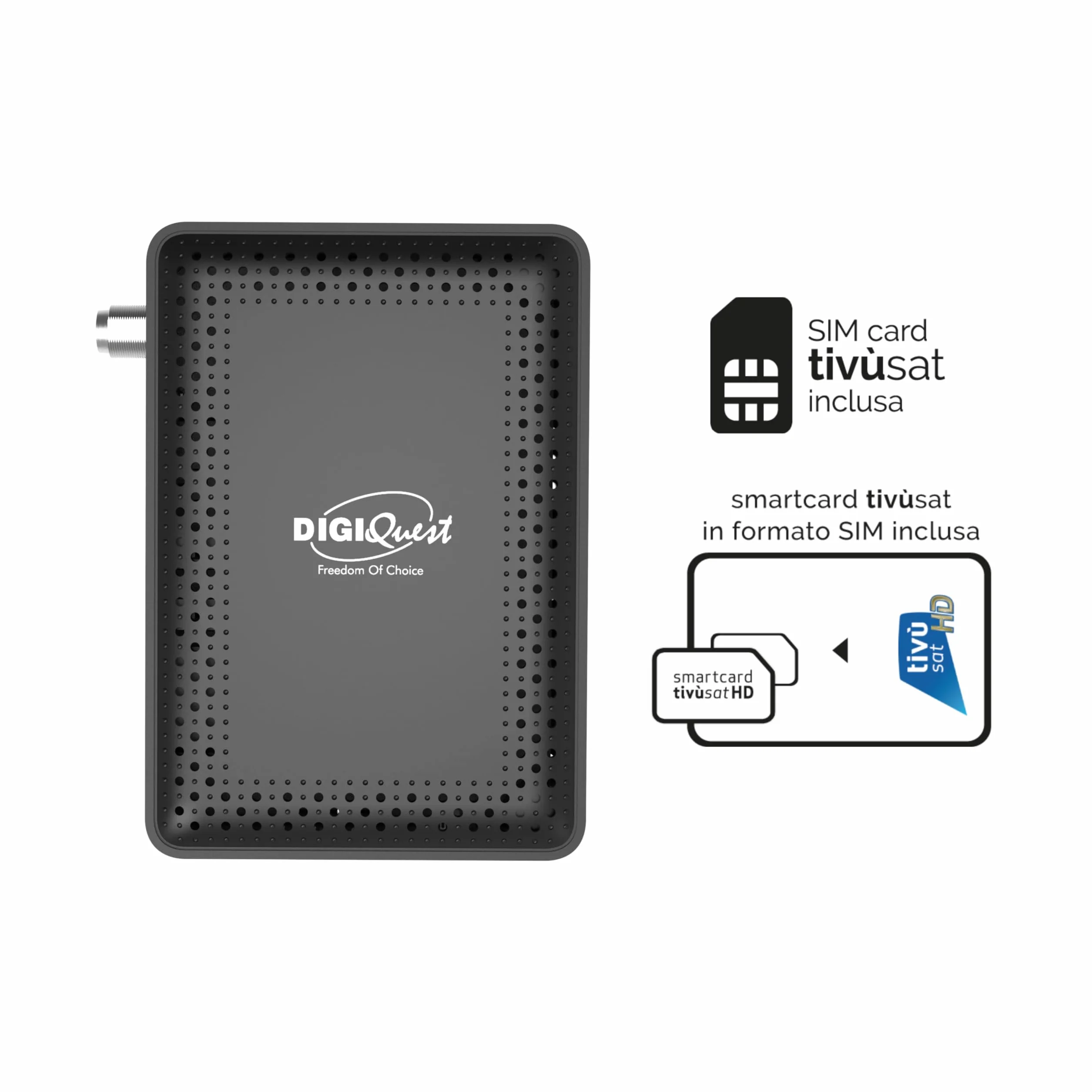 DIGIQUEST Dekoder tivùsat RetroTV MICROSAT, DVB-S2 HEVC H265 | SAMOINSTALUJĄCY | Pilot 2 w 1 | Smartcard tivùsat w zestawie | HDR10 / HLG | Aktywowana funkcja nagrywania | Merlin