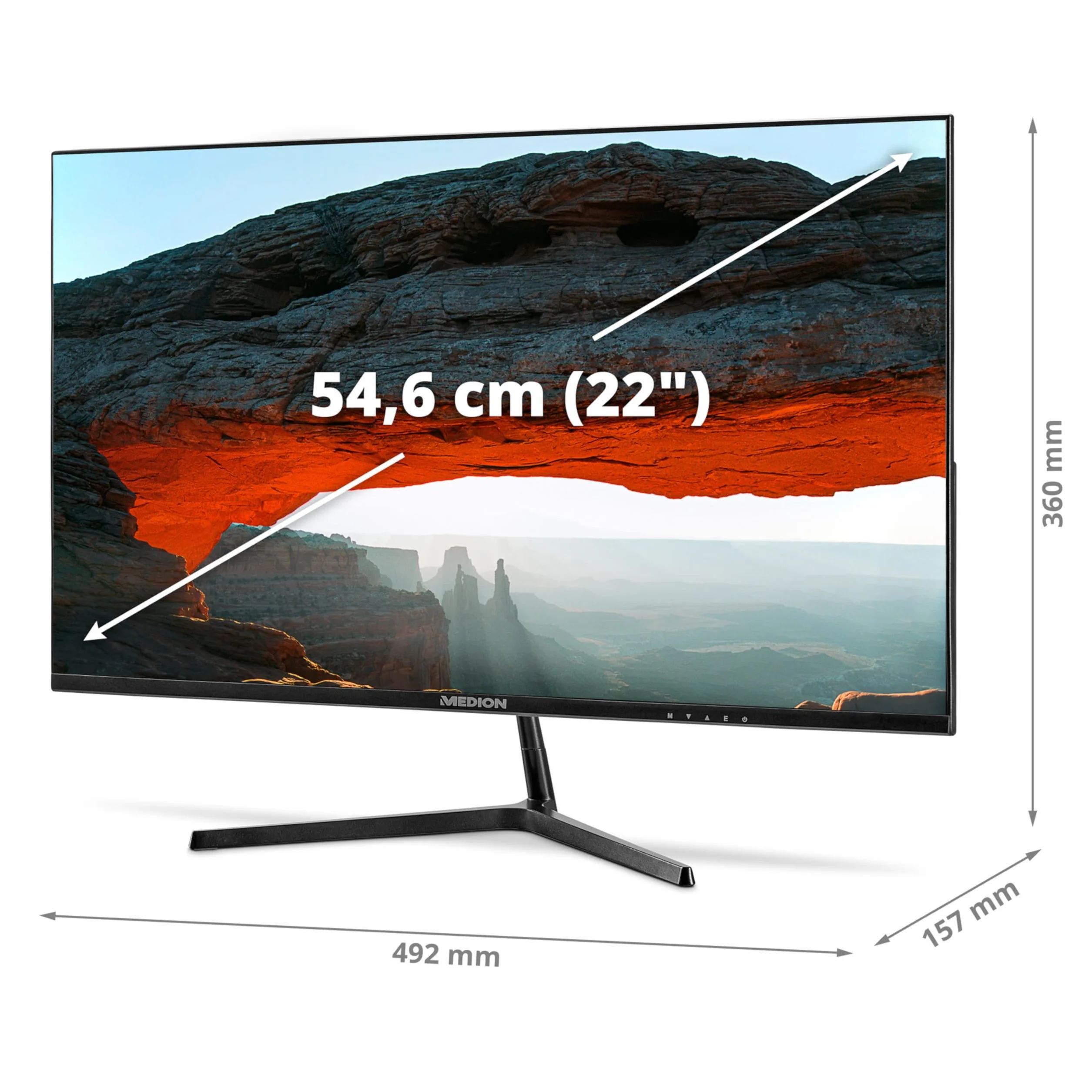 MEDION P52218 (MD 20150) 54,6 cm (22 cale) panoramiczny ekran Full HD (FHD, 16:9, HDMI, VGA, antymigoczący, ochrona przed niebieskim światłem, wielojęzyczne menu) Czarny