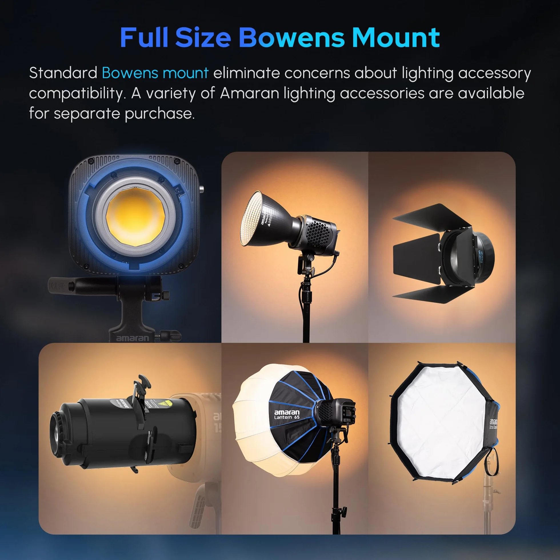 Amaran Halo 300x 305w Dwukolorowe światło LED do wideo 2700K-6500K z mocowaniem Bowens, kompaktowe światło COB, sterowanie przez aplikację, DMX, NFC