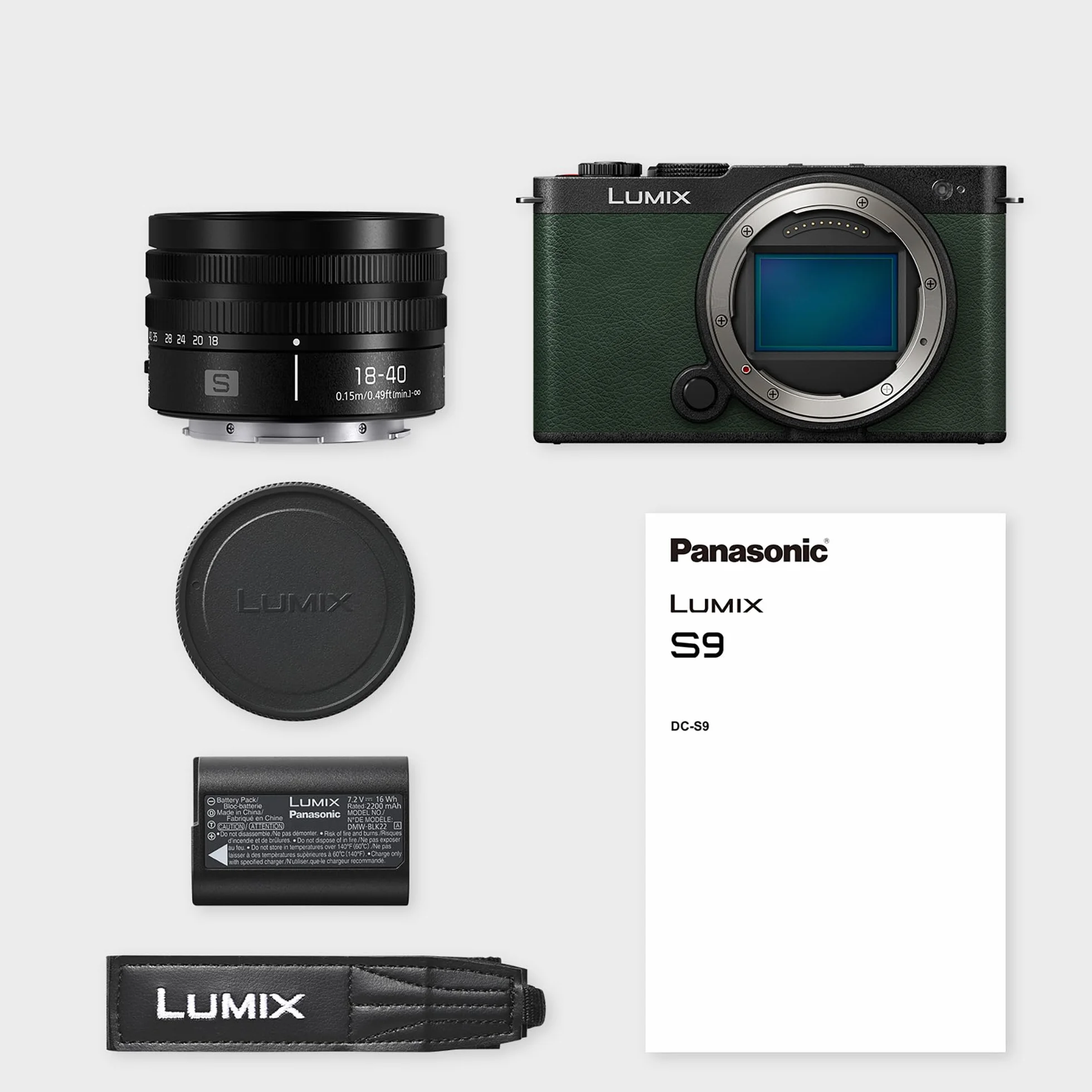 Panasonic Lumix DC-S9NE-G Pełnoklatkowy Bezlusterkowy Aparat do Vlogowania, 24.2MP, 6K /4K Video, 779 Punktów Detekcji Fazy, Stabilizacja Obrazu, 5Ghz WiFi, z Obiektywem S-R1840E 18-40mm S, Zielony