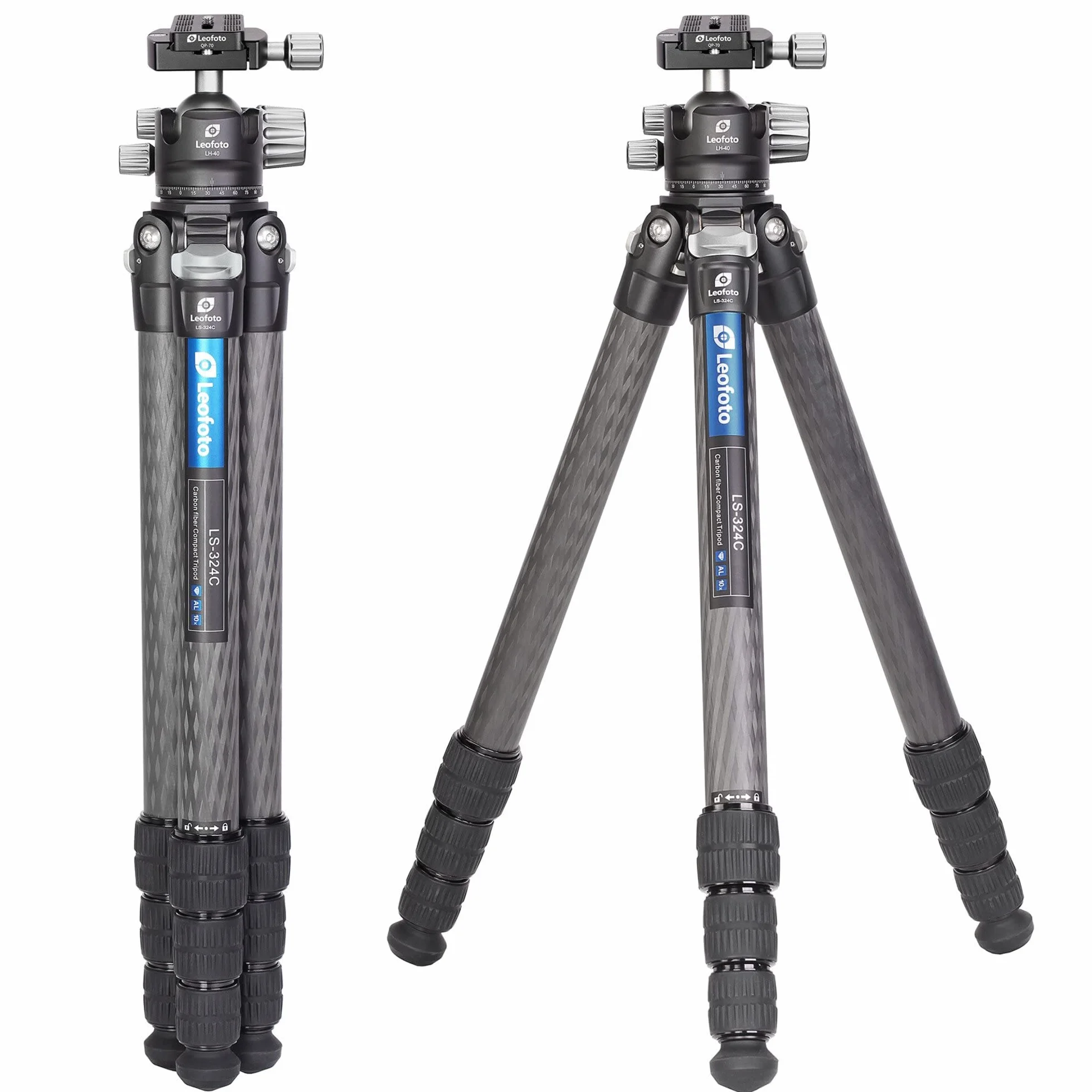 Leofoto - Ranger - Węglowy statyw do aparatów - głowica kulowa w zestawie - nośność 15 kg - wysuwane nóżki - Wysokość: 17 cm - 171 cm - LS-324C + głowica kulowa LH-40