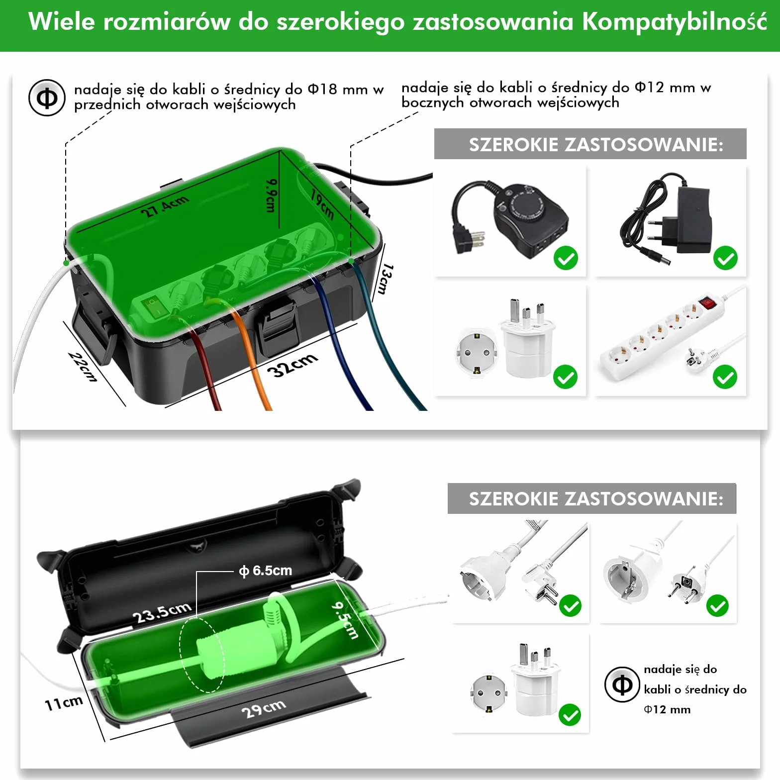 RESTMO IP44 wodoodporna skrzynka na kable do użytku na zewnątrz (Outdoor), odporna na warunki atmosferyczne, duża skrzynka ochronna na przedłużacze, wtyczka Schuko, narzędzia elektryczne, 290 mm x 110