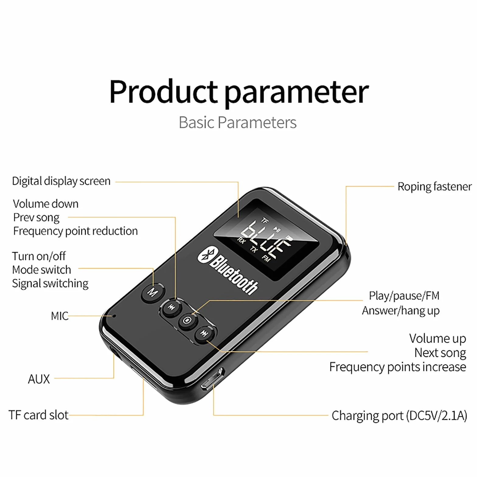 Nadajnik-odbiornik Bluetooth 5.0, Przenośny Bezprzewodowy Adapter Nadawczo-odbiorczy, Obsługa Odtwarzania Kart TF/transmisja FM (87,5~108 HMZ FM), Do Głośników Słuchawki Samochodowe