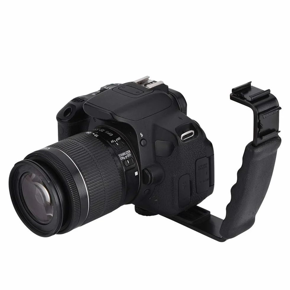 Uchwyt lampy błyskowej w kształcie litery L, podwójny uchwyt na gorącą stopkę do fotografii, uchwyt na statyw ze stopu aluminium, czarny