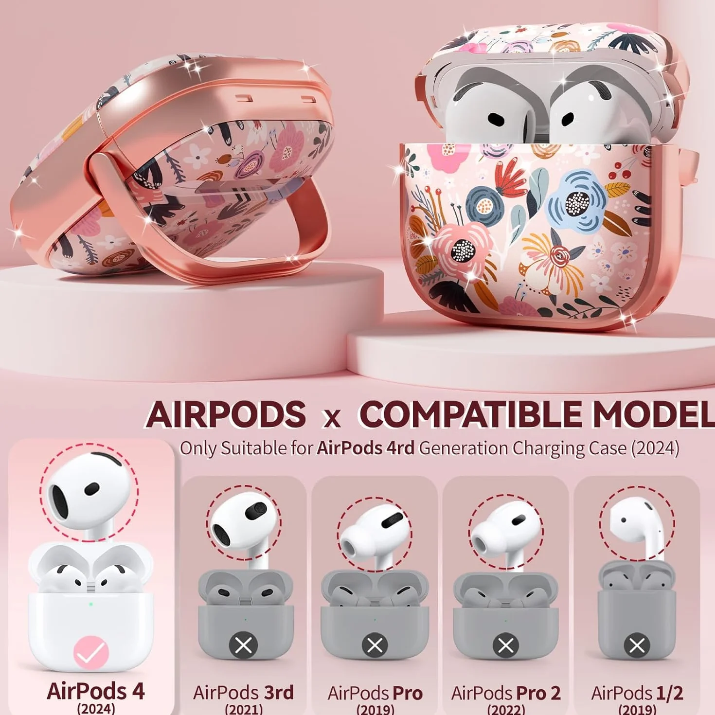 Etui kompatybilne z AirPods 4 (ANC) z akcesoriami, Różowy