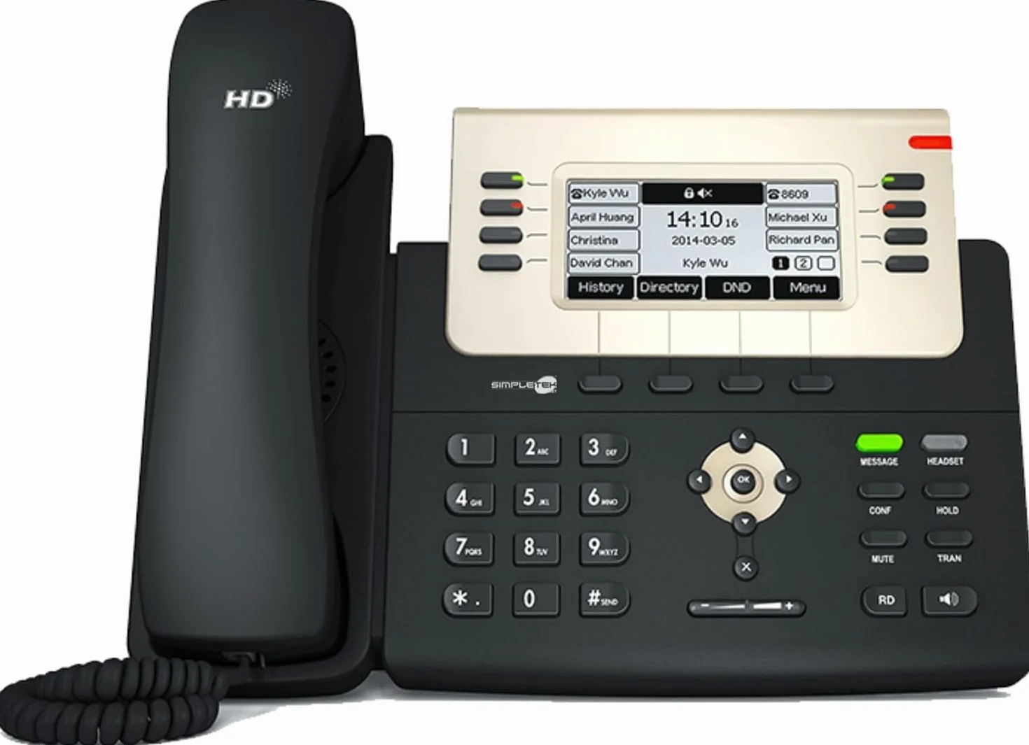 SIMPLETEK - Profesjonalny telefon IP VoIP PoE | 6 kont SIP | Audio HD, 2 x Gigabit Ethernet, podświetlany wyświetlacz