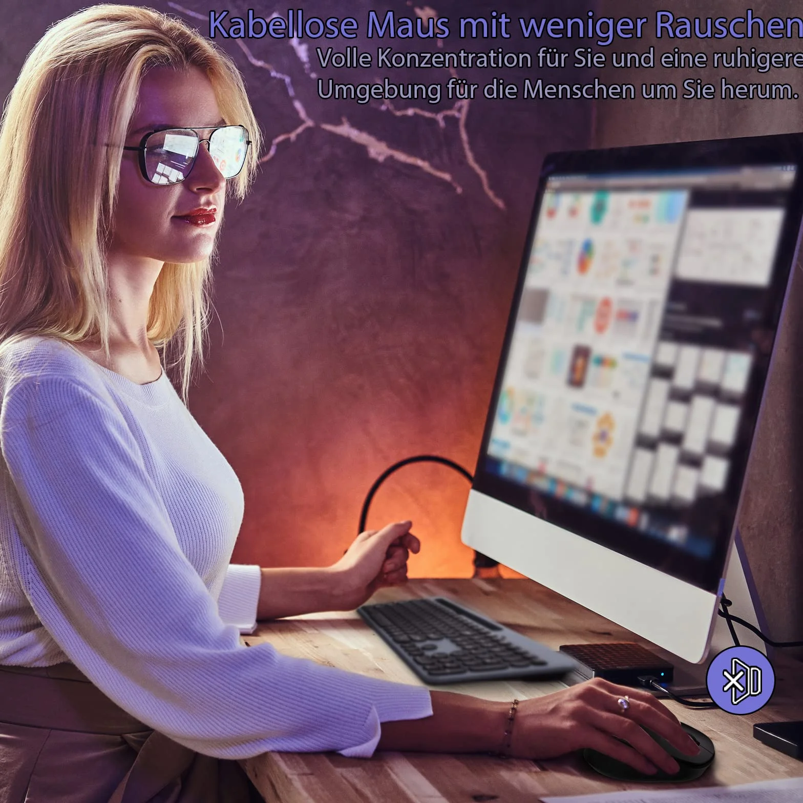 LeadsaiL Zestaw bezprzewodowej klawiatury, ergonomiczna mysz i klawiatura, bezprzewodowa klawiatura i mysz w standardowym rozmiarze, niemiecki układ QWERTZ, cichy przycisk kliknięcia, 12 klawiszy FN