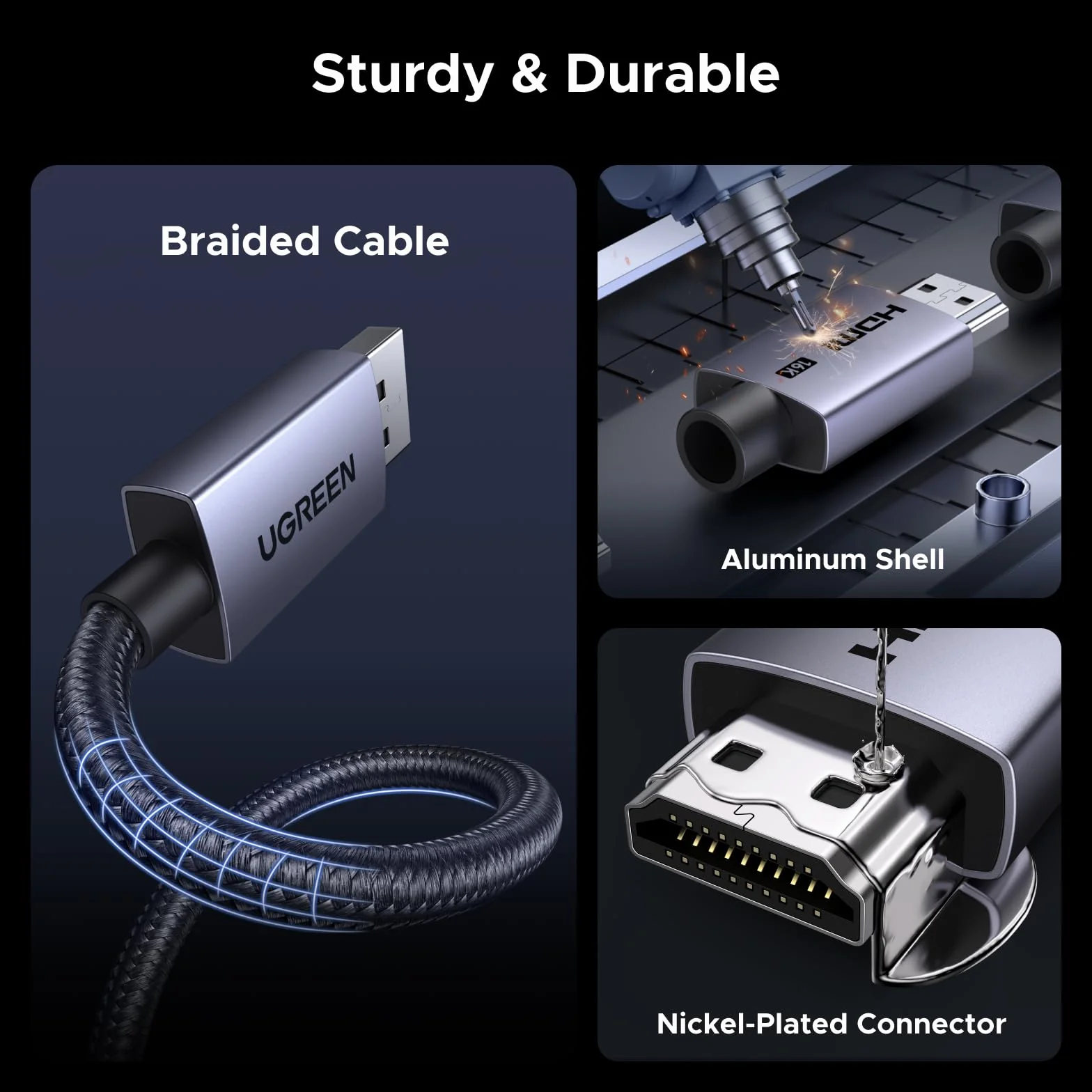 Kabel HDMI UGREEN 2.2 16K@60Hz 8K@240Hz 4K@480Hz 96 Gbps Ultra High Speed eARC HDR10+ VRR ALLM Dolby Vision HDCP 2.3 kompatybilny z komputerem stacjonarnym, laptopem, monitorem, PS5, PS4(2 m)