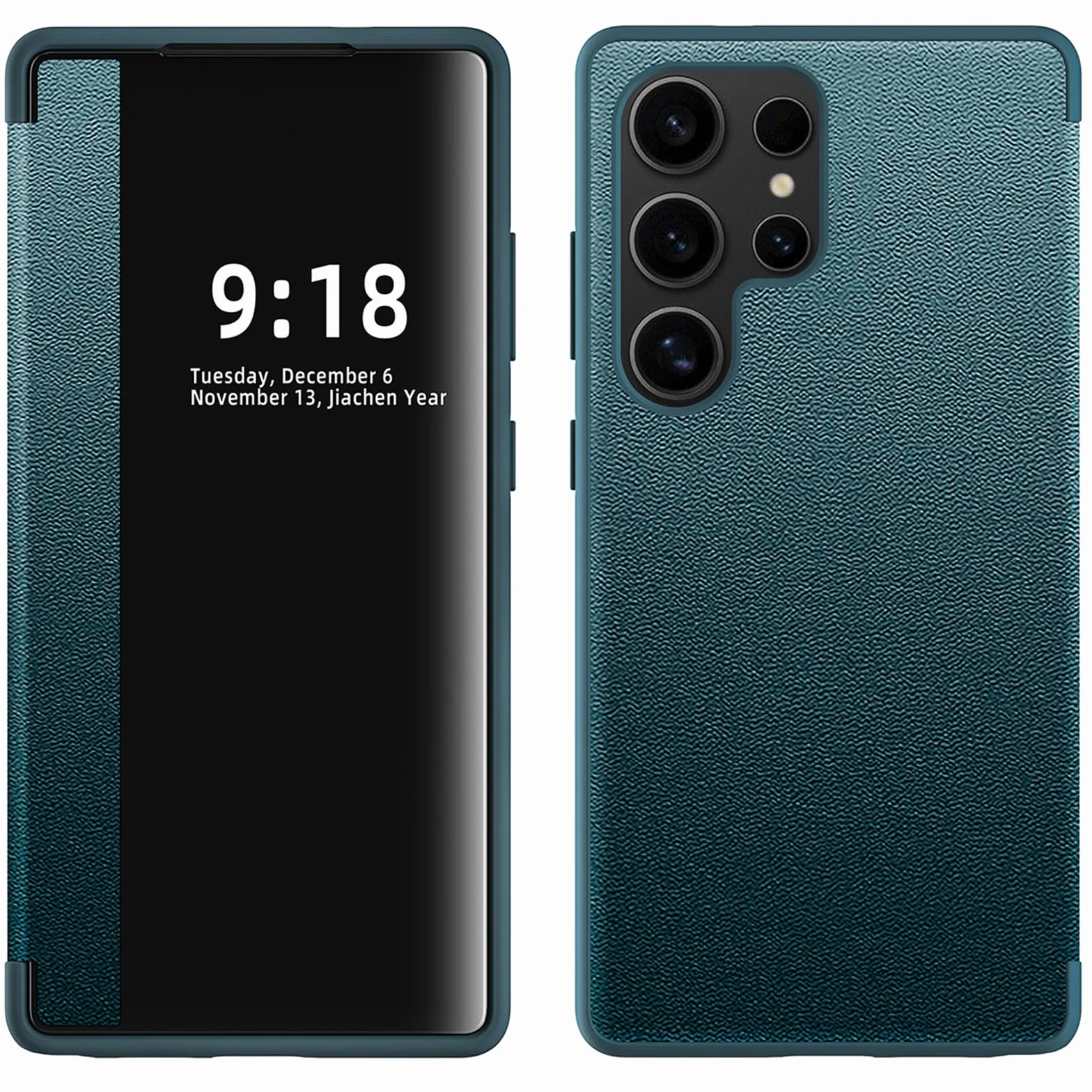 Etui z klapką do Samsung Galaxy S25 Ultra/S25 Plus/S25, HD, przezroczyste okienko, etui na telefon, wąskie, biznesowe, skórzane, odporne na wstrząsy, niebieskie, S25