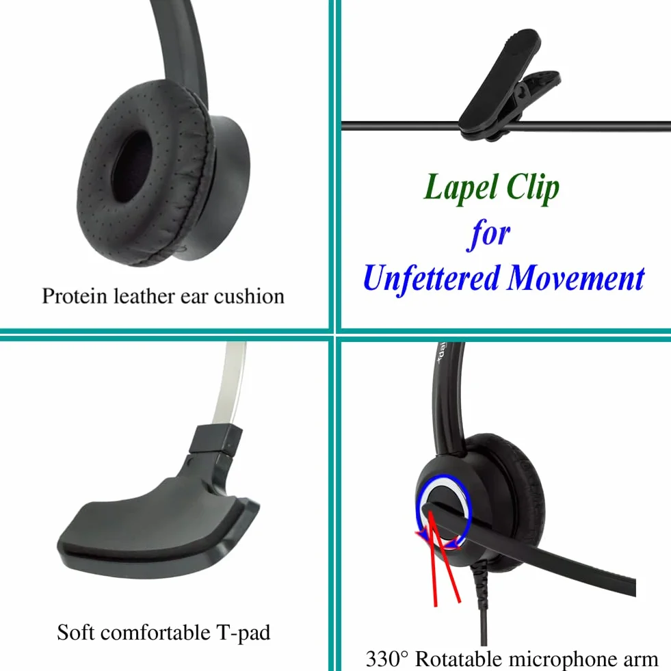 RJ9 przewodowy biurowy zestaw słuchawkowy głosowy HD do MITEL Nortel Meridian NEC Polycom pakiet 8 telefonów IP ShoreTel Xblue, plus gniazdo 3,5 mm (monofonny)