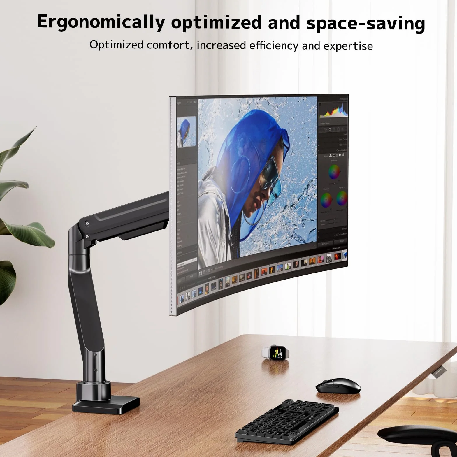 Ramię Monitorowe do Monitorów 17-49 cali - na Poduszce Gazowej z Regulacją Wysokości, Odchylane, Obrotowe - Kompatybilne z Ultrawide - Max 20 kg - VESA 75/100 - Czarne