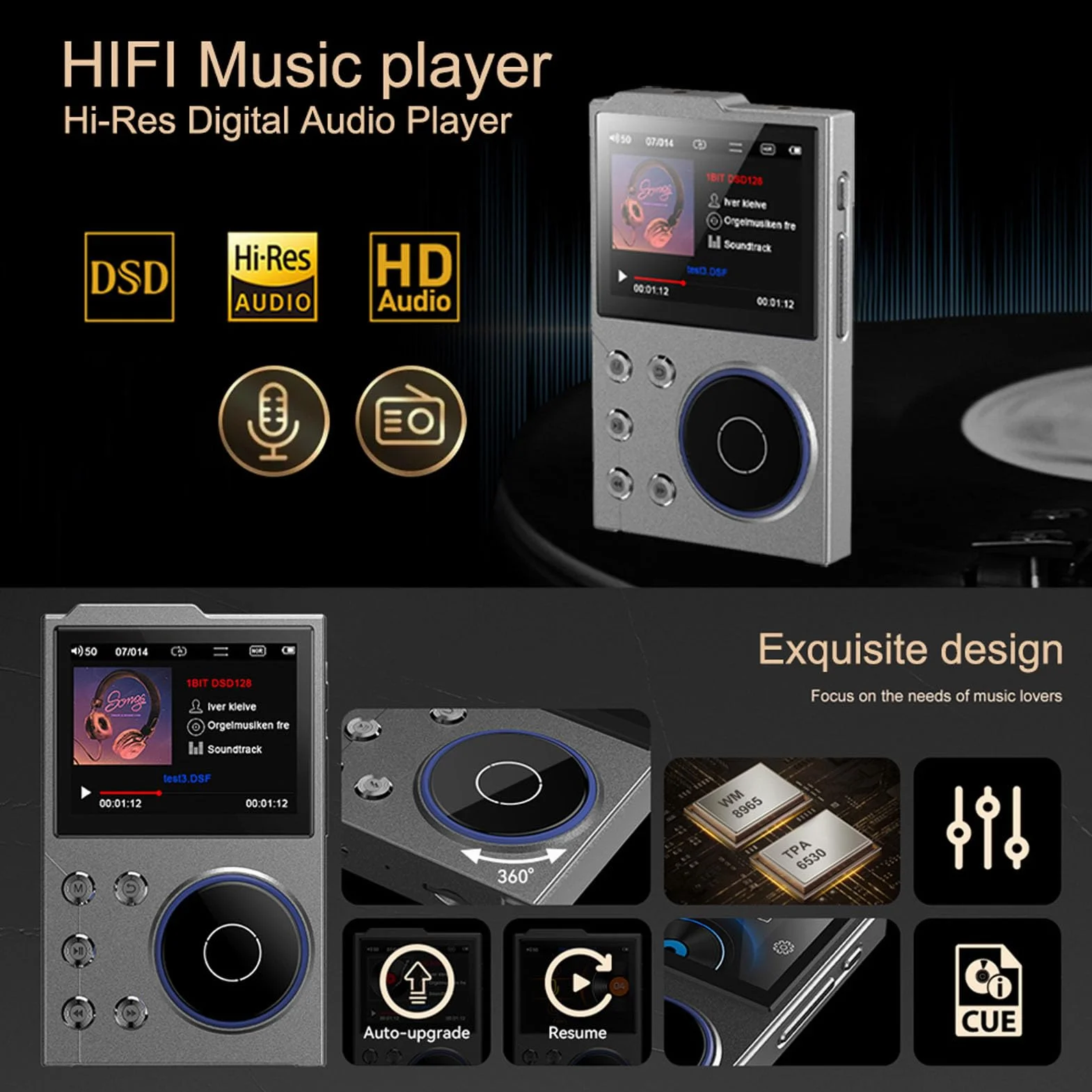 Odtwarzacz MP3, Przenośny Odtwarzacz Muzyki MP3, Odtwarzacz MP3 HiFi Bezstronny Dźwięk z Ekranem HD, z USB OTG dla Cyfrowego Odtwarzacza Dźwiękowego