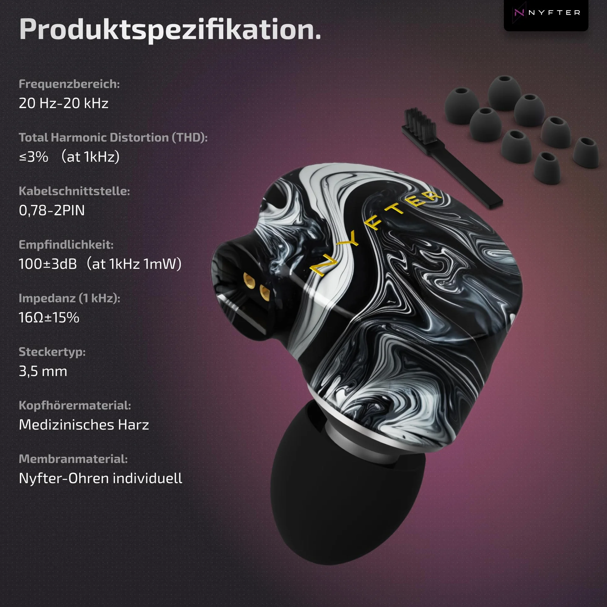 Nyfter - Mizu Gaming IEM hybrydowe monitory douszne, słuchawki HiFi z ręcznie wykonaną powłoką z żywicy o wyjątkowym wzornictwie - kabel 2 m - profil dźwiękowy do gier i e-sportu (domyślnie)
