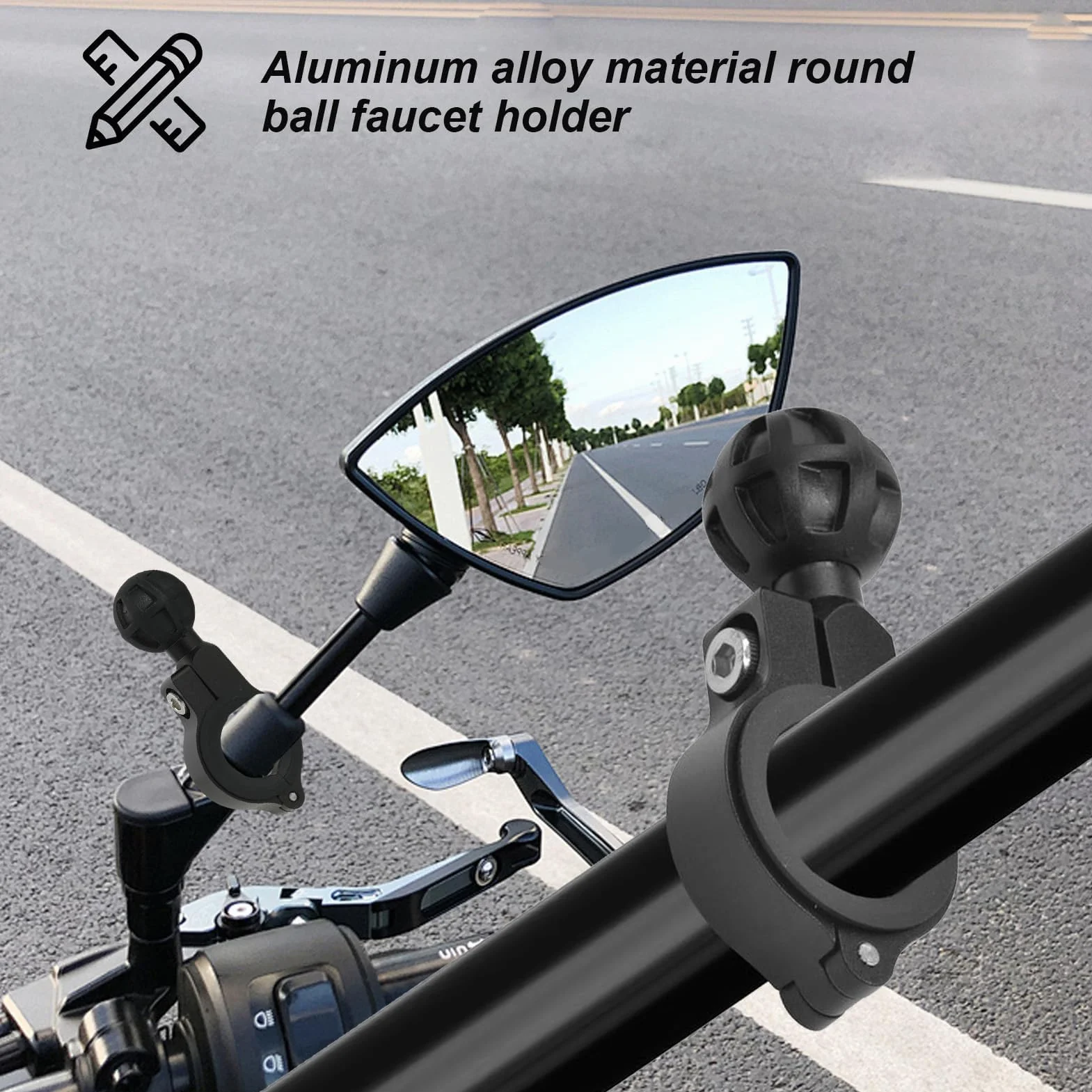 Aluminiowy adapter do mocowania kulkowego 1", uchwyt na kierownicę pasuje do kierownicy o średnicy 2,2-2,5-3,2 cm lub drążków lusterka wstecznego, kompatybilny z uchwytami na telefon komórkowy