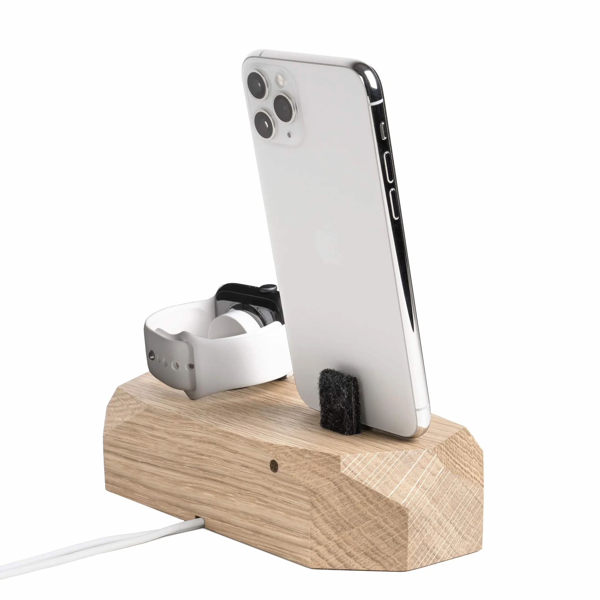 Oakywood - 2w1 Stacja dokująca z drewna kompatybilna z Apple Watch, kompatybilna z iPhone - Podwójna stacja ładująca, w zestawie 1 x złącze Lightning USB-A - Combo Dock - Dąb