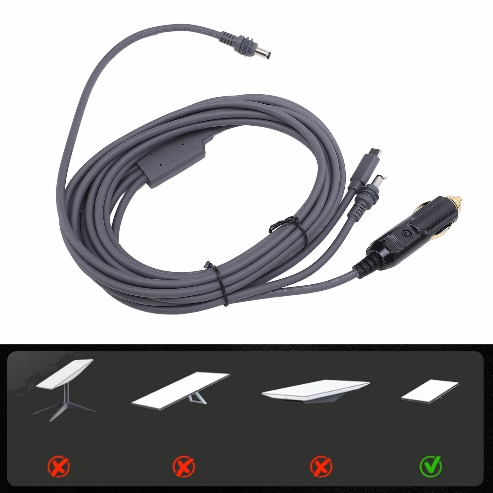 Mini 3 w 1 kabel zasilający DC 16FT, 18AWG USB-C 12-24V wtyczka zapalniczki samochodowej i męski kabel zasilający DC do Mini, Plug and Play, akcesoria