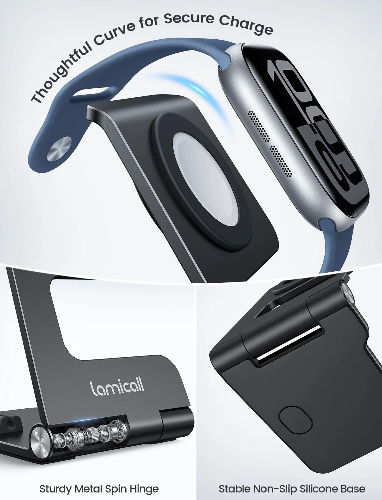 Lamicall Podstawka Ładująca do Apple Watch Aluminiowa Stacja Ładująca Series 11/10/9/8/7 SE3 Ultra 3/2 49mm 46mm 45mm 42mm 40mm