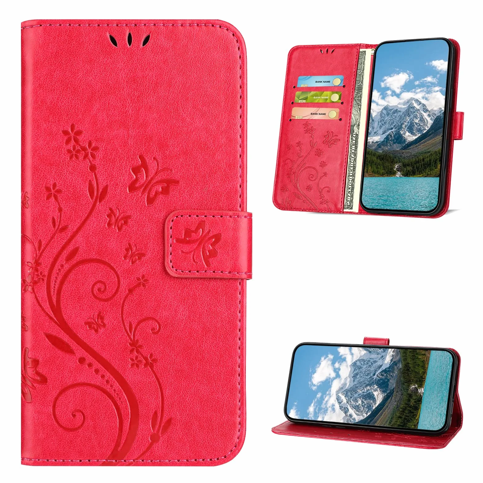 Etui Samsung Galaxy A54 5G, etui ochronne ze skóry PU z klapką, czerwone