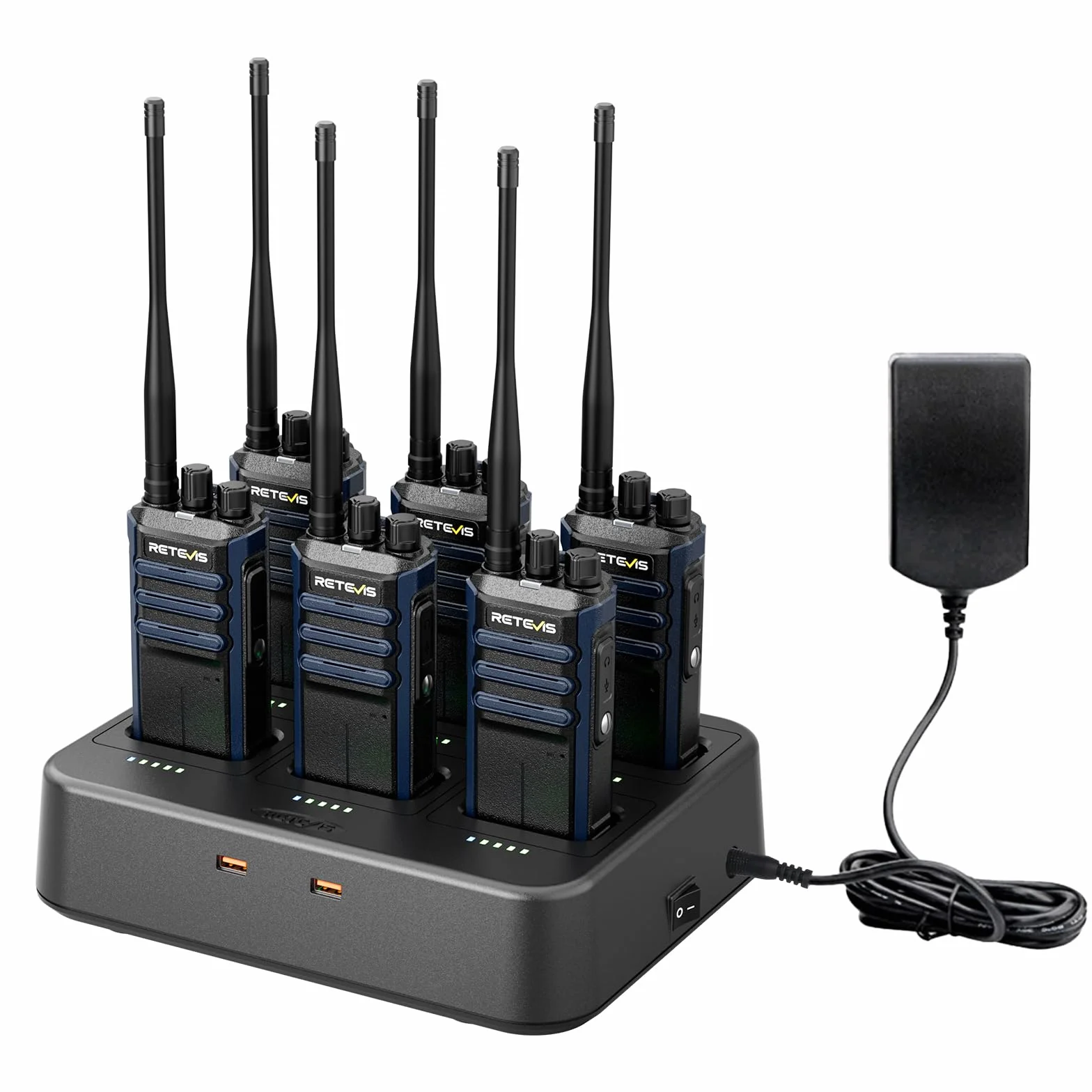 Retevis RT86A Walkie Talkie Dalekiego Zasięgu dla Dorosłych z 6-drożną łAdowarką, Akumulatorem 2500 mAh, Połączeniami Grupowymi, Wytrzymałym Dwukierunkowym Radiotelefonem dla Firm (6 Sztuk, Czarny)