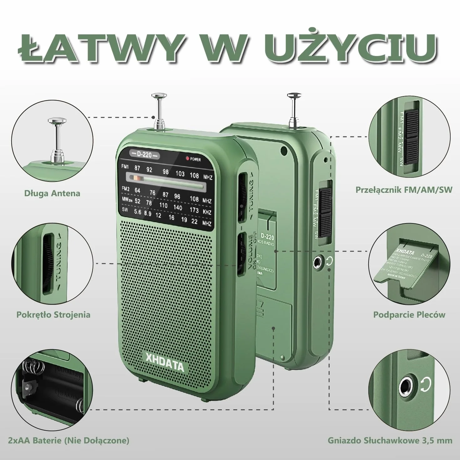 XHDATA D220 Mini Przenośne Radio Świata FM/MW/SW, Dobry Odbiór, Zasilanie Bateryjne, Kieszonkowe Retro, Średnie DSP, Wejście Słuchawkowe, Do Użytku Na Zewnątrz