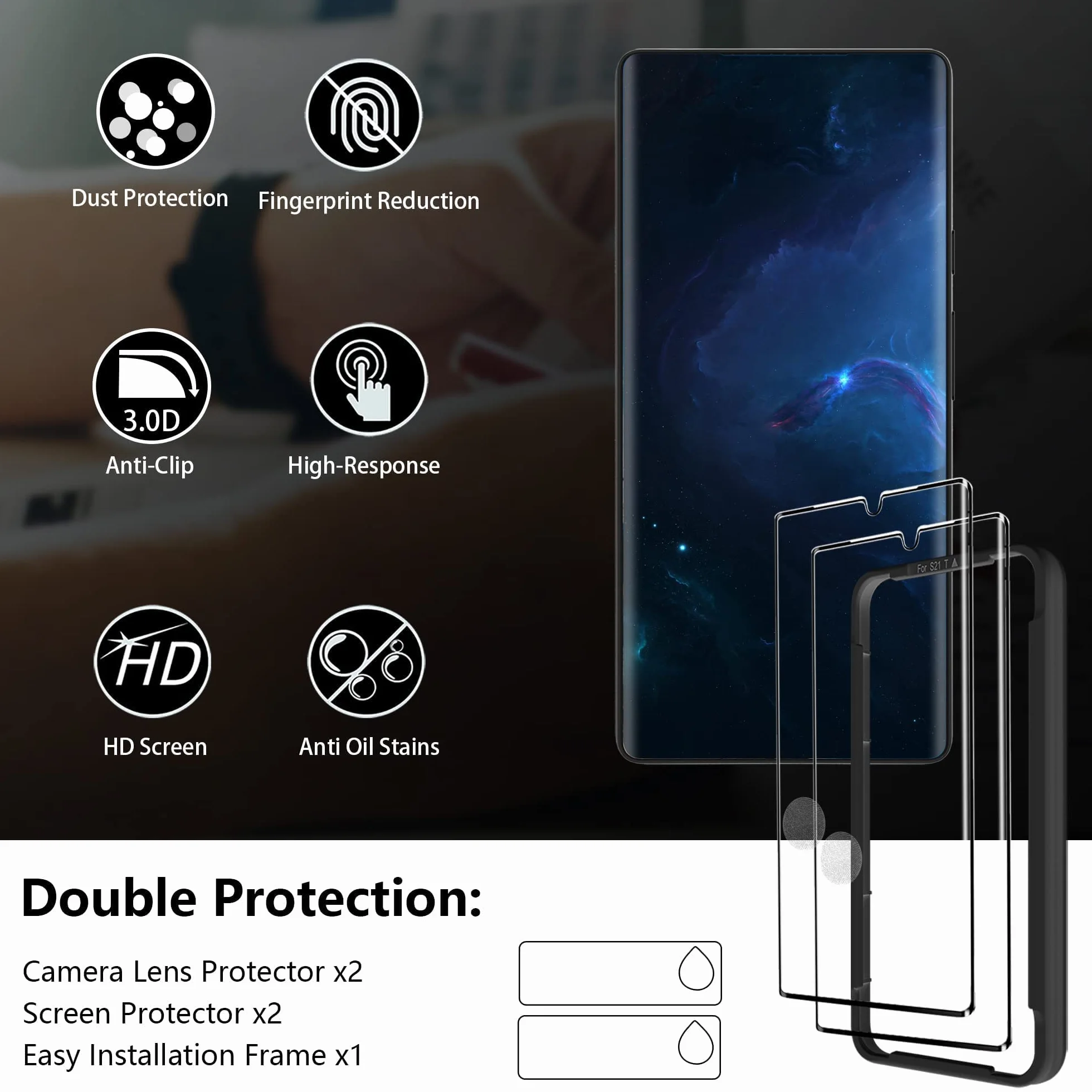 [Kompatybilne z odciskami palców] 2-pak hartowanego szkła 3D do Google Pixel 6 Pro ochraniacz ekranu + 2-pak osłony obiektywu aparatu, odblokowanie odcisków palców] [odporne na zarysowania] [praca z etui]