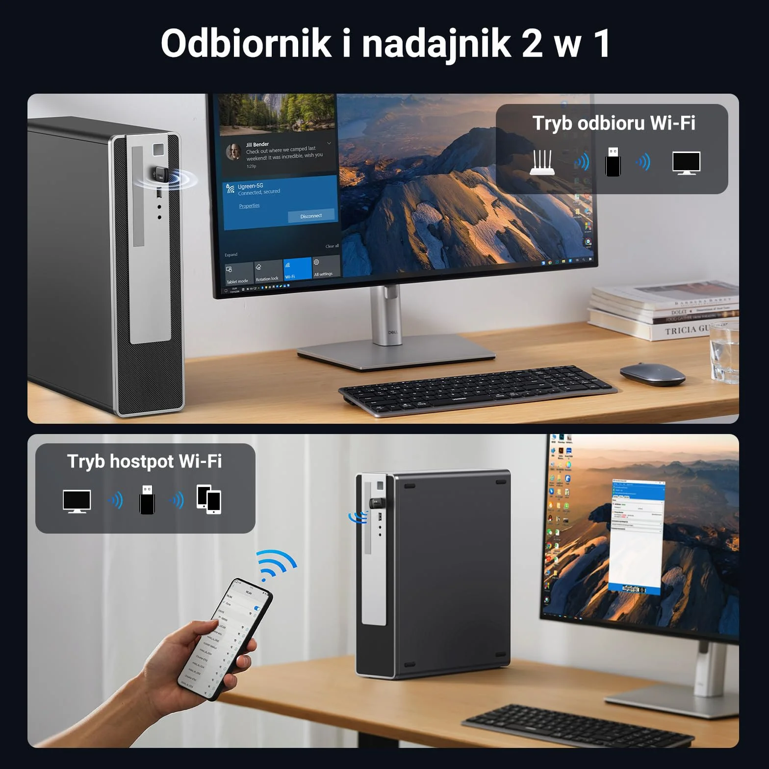 UGREEN WLAN Stick AX900 WiFi 6 WLAN Adapter PC Dual Band 2.4G/5.8GHz, Internet Stick z wbudowanym sterownikiem, szyfrowanie WPA3-SAE, kompatybilny z Windows 11/10 i Linux.