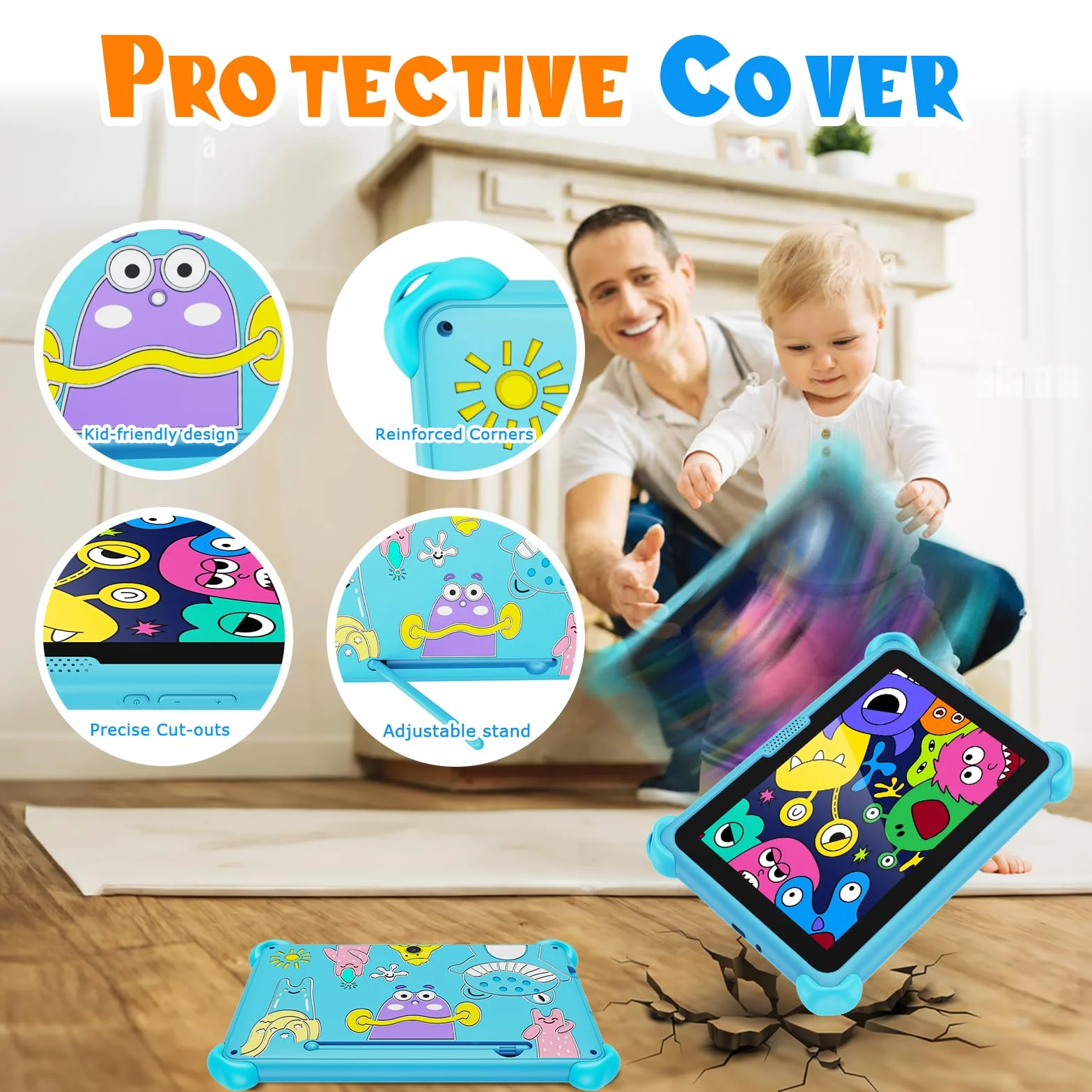 Tablet dla dzieci 7 cali 32 GB tablet z systemem Android WiFi dla dzieci pokrowiec ochronny kontrola rodzicielska tablet dla dzieci w wieku 3-7 lat (niebieski)