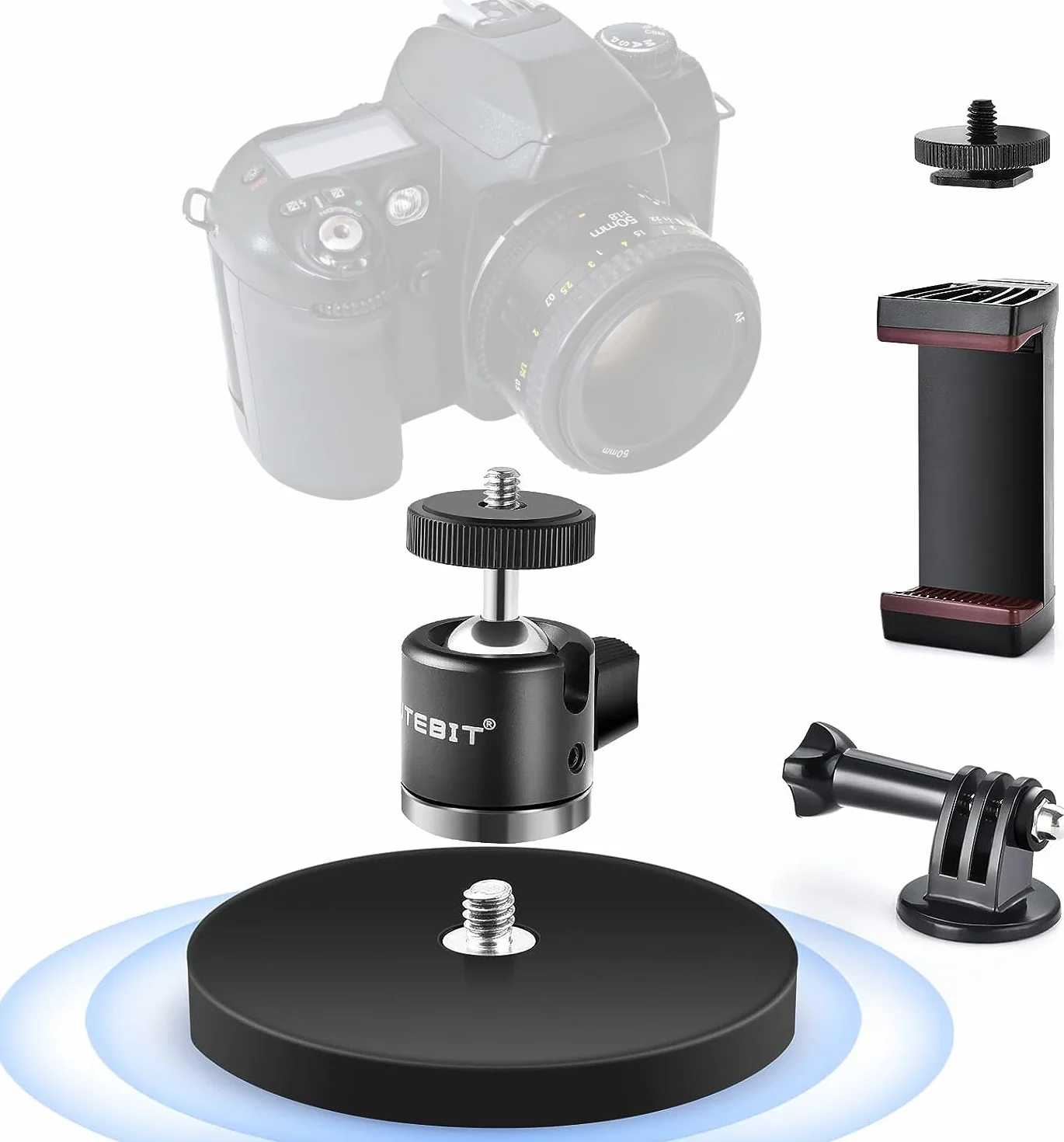 UTEBIT Uchwyt magnetyczny, narzędzie z głowicą kulową obracaną o 360°, super magnetyczna podstawa magnetyczna 88 mm z uchwytem na smartfon, uchwyt magnetyczny kompatybilny z kamerą GoPro, kamerą