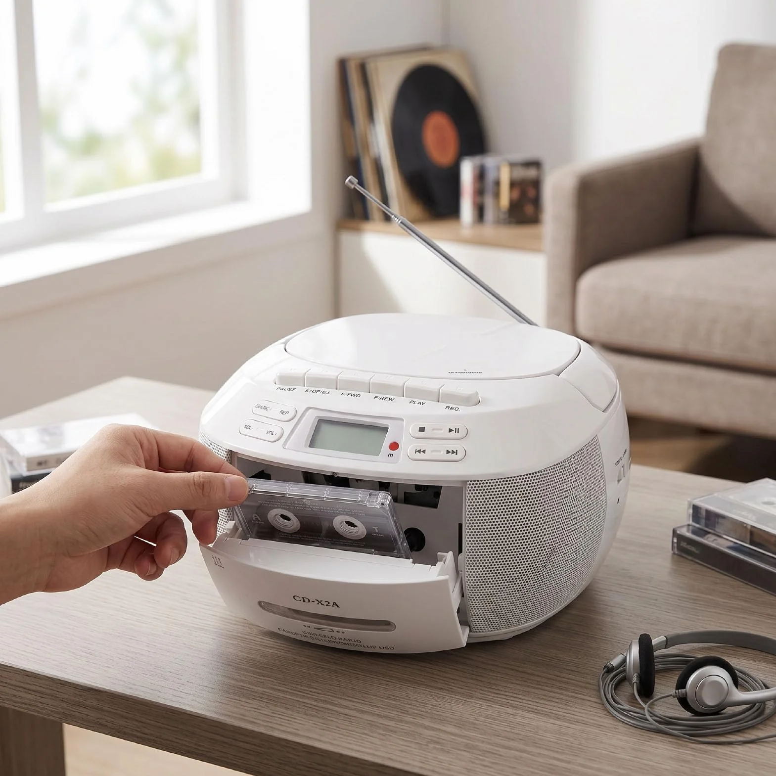 Przenośny Odtwarzacz CD Bluetooth, Magnetofon Combo z Radiem AM FM, USB, AUX, Pilotem do Użytku w Domu, Kuchni, Sypialni, na zewnątrz. (wtyczka UE)