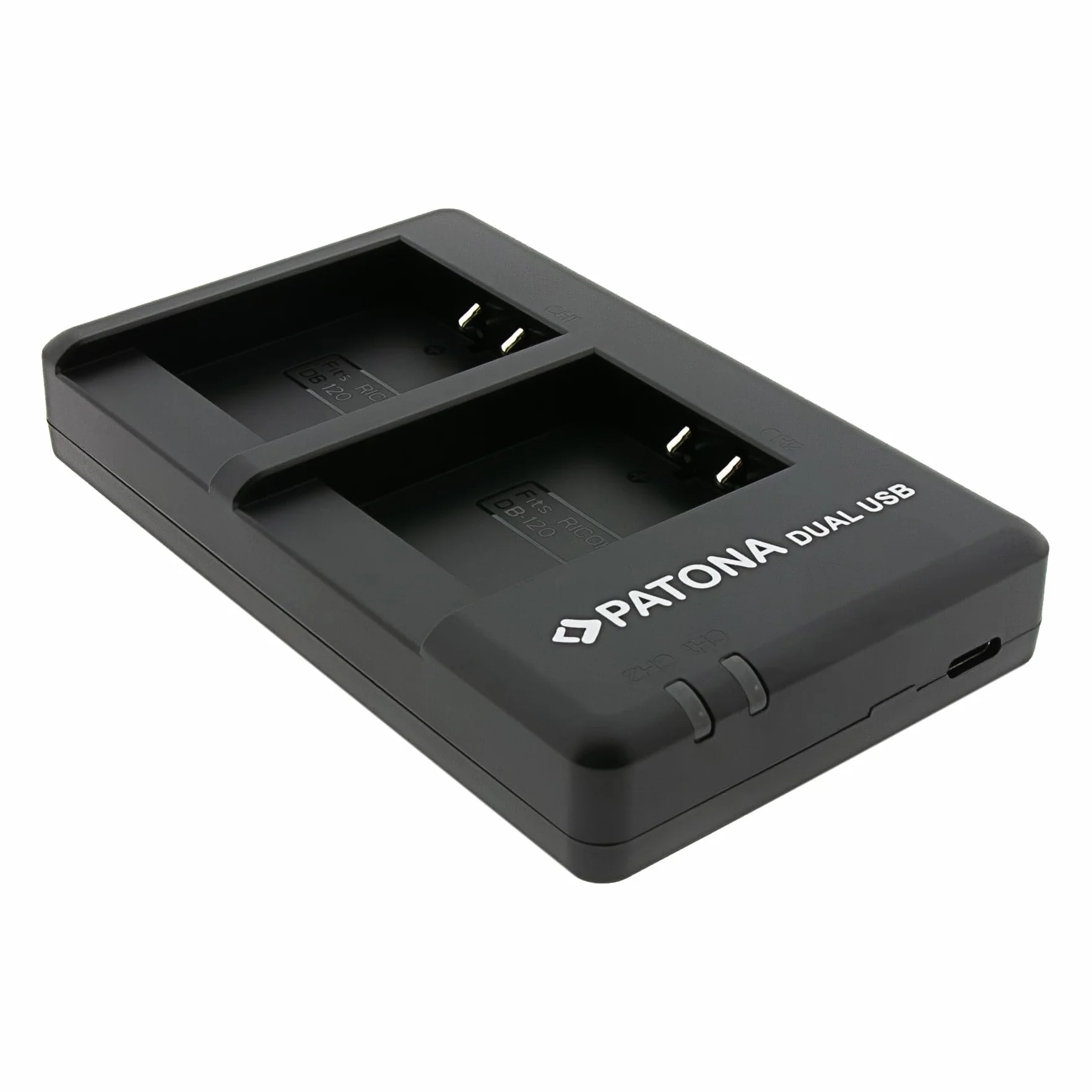 PATONA Podwójna ładowarka do baterii DB-120, kompatybilna z Ricoh GR IV, USB-C 5V/2,1A, 4,4V, 750mA x2, ładowanie 2 baterie jednocześnie, z zabezpieczeniem przed przeładowaniem i przegrzaniem, kabel