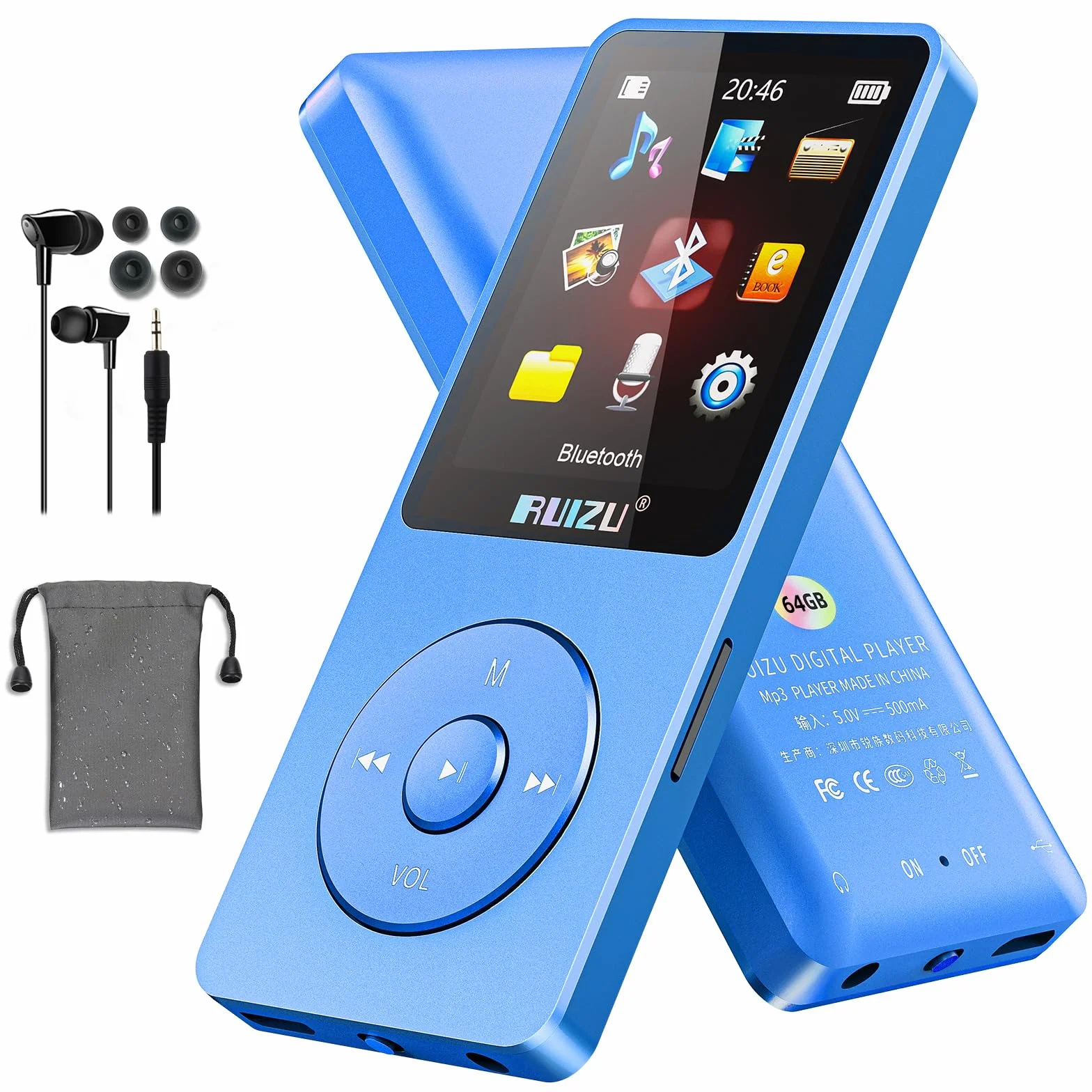Odtwarzacz MP3 64GB z Bluetooth 5.3, super lekki (30 g), czas pracy do 80 godzin, ekran 1,8", idealny do uprawiania sportu, dla dzieci i dorosłych, obsługuje karty TF do 128 GB.