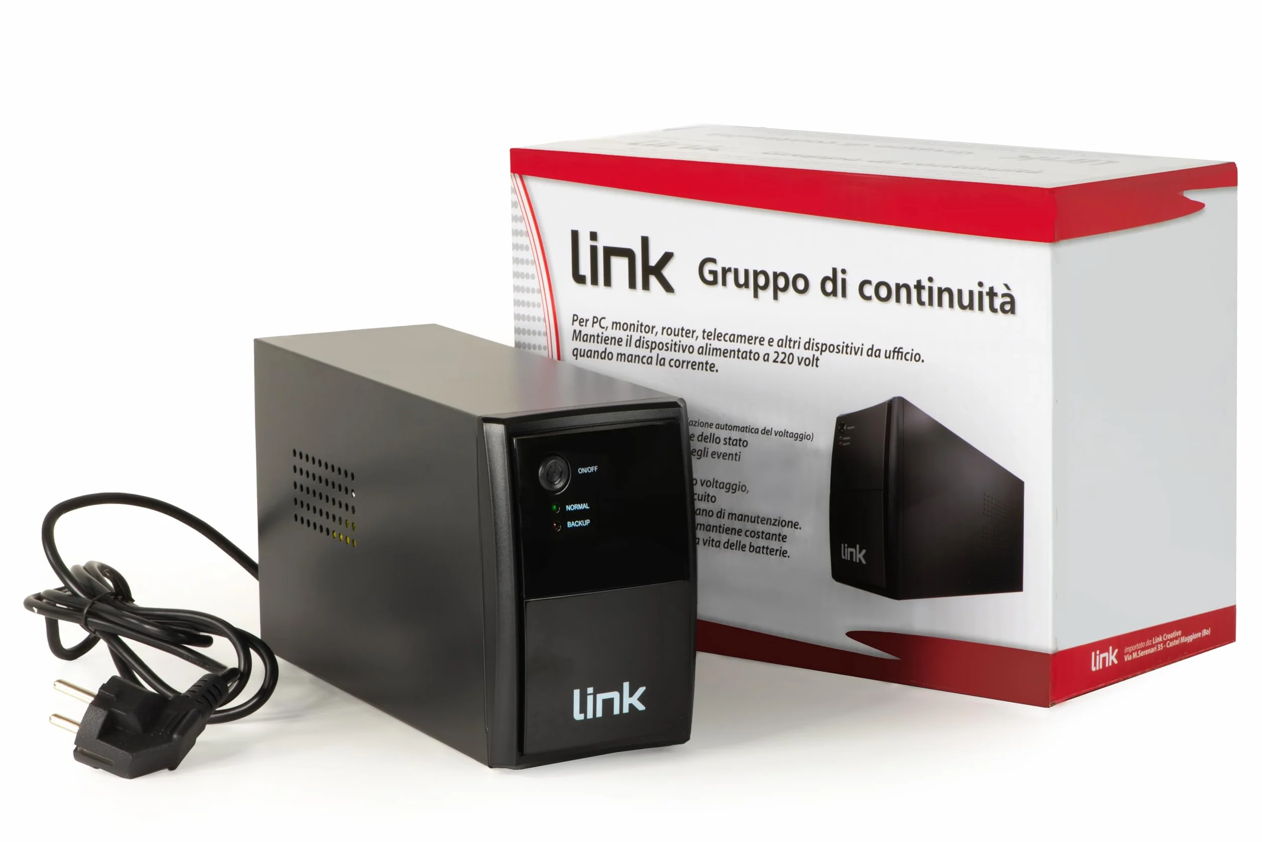 LINK LKUPS500 zasilacz awaryjny UPS ochrona urządzeń elektronicznych z akumulatorem 12 V/4,5 Ah i technologią interaktywnej linii, kompaktowe wymiary 29,2 x 14 x 21,5 cm, dwa gniazda żeńskie Schuko