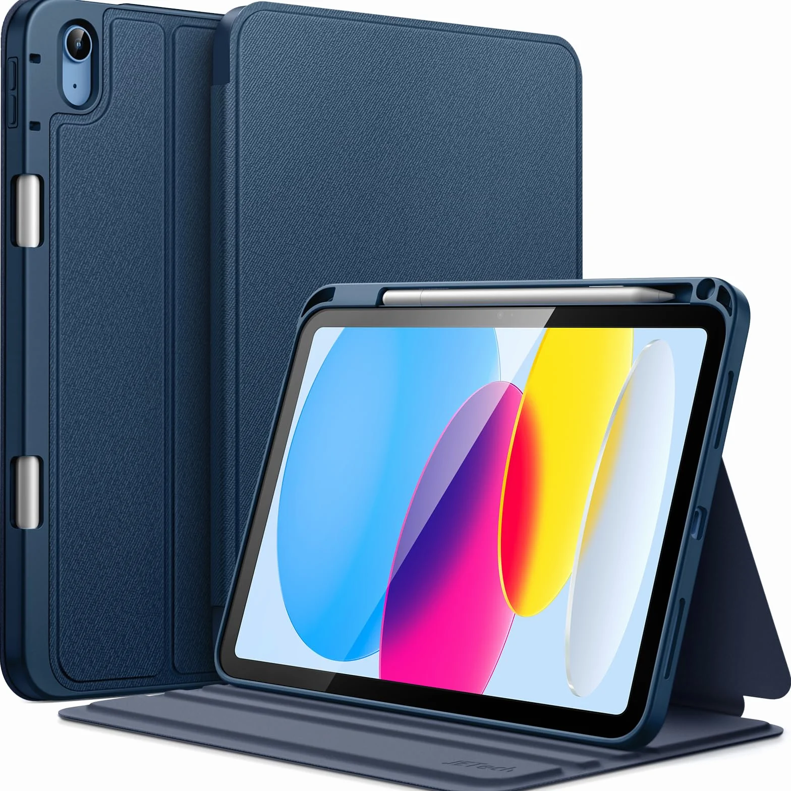 JETech Etui iPad 11./10. Generacji 2025/2022 z Pencil Uchwyt, Folio Podstawka Ochronna, Granatowy