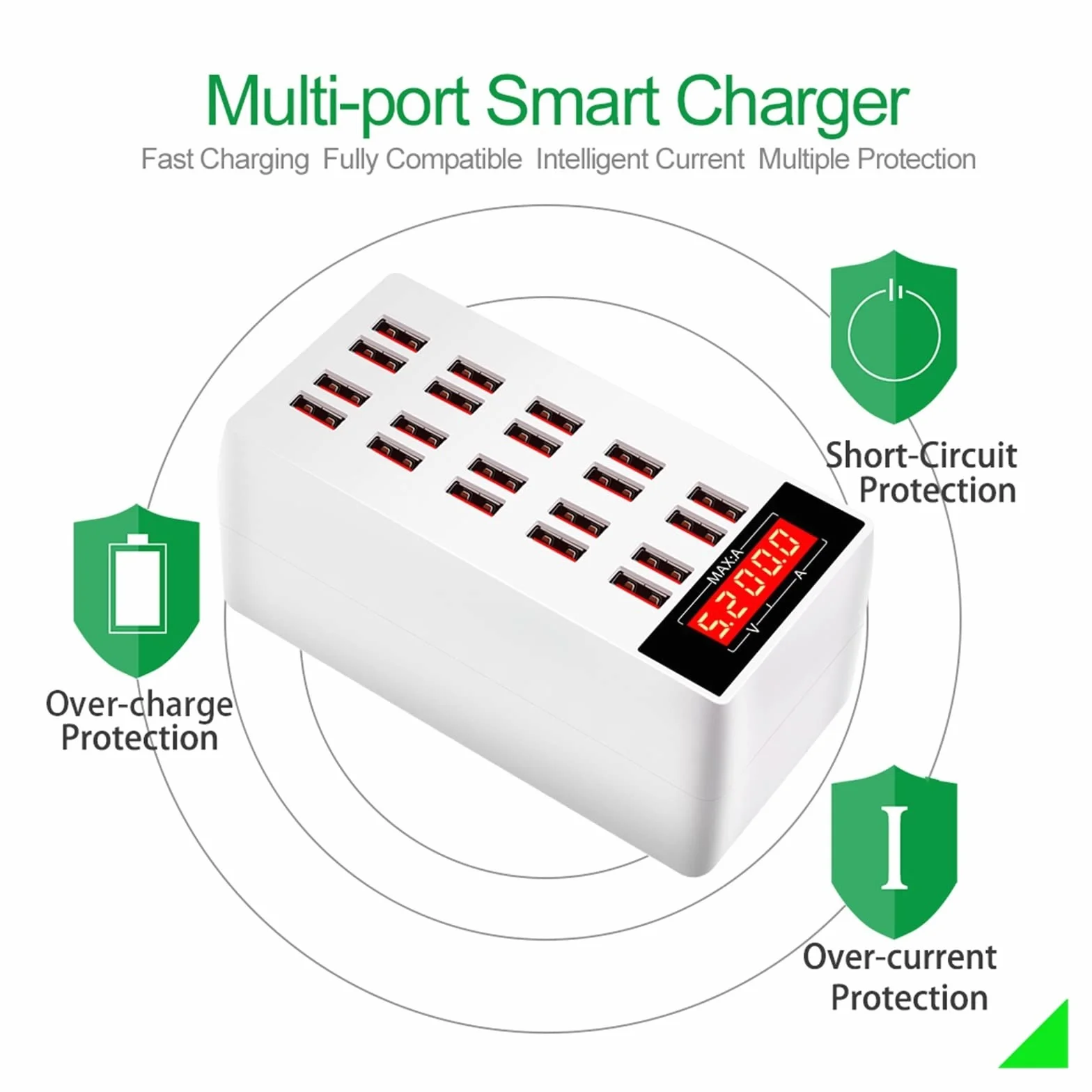 Ładowarka USB Stacja ładująca USB, stacja ładująca do wielu urządzeń Szybkie ładowanie z ekranem LCD Cyfrowy wyświetlacz do tabletów telefonicznych Smartfonów Przenośny(A5 Blue)