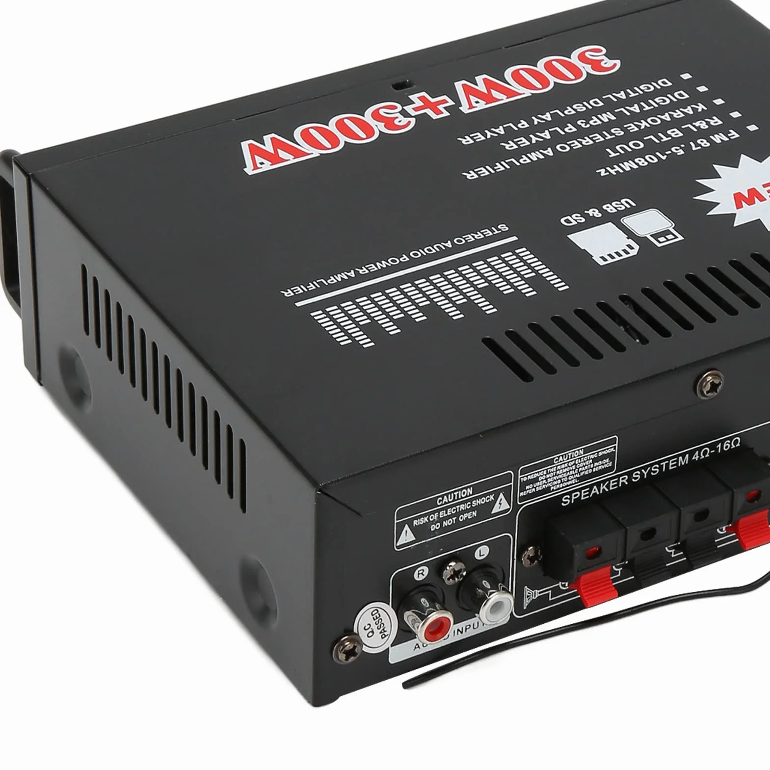 Wzmacniacz Mocy, 300W 300W Dobra jakość Dźwięku Stabilny Łatwe Podłączenie Wzmacniacz Stereo Bluetooth z Portem Karty Pamięci USB do Głośników Domowych (Wtyczka UE 220 V)