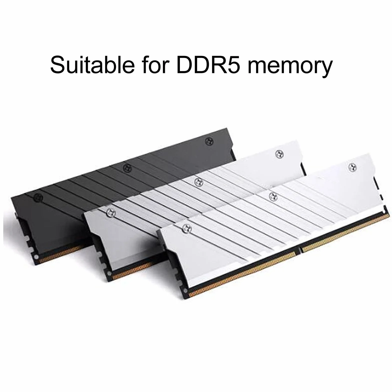 Radiator Pamięci RAM, Uniwersalny Radiator Pamięci DDR5, Chłodnica Pamięci RAM ze Stopu Aluminium z Paskiem Radiatora, do Komputerowego Układu Chłodzenia wodą (SILVER)