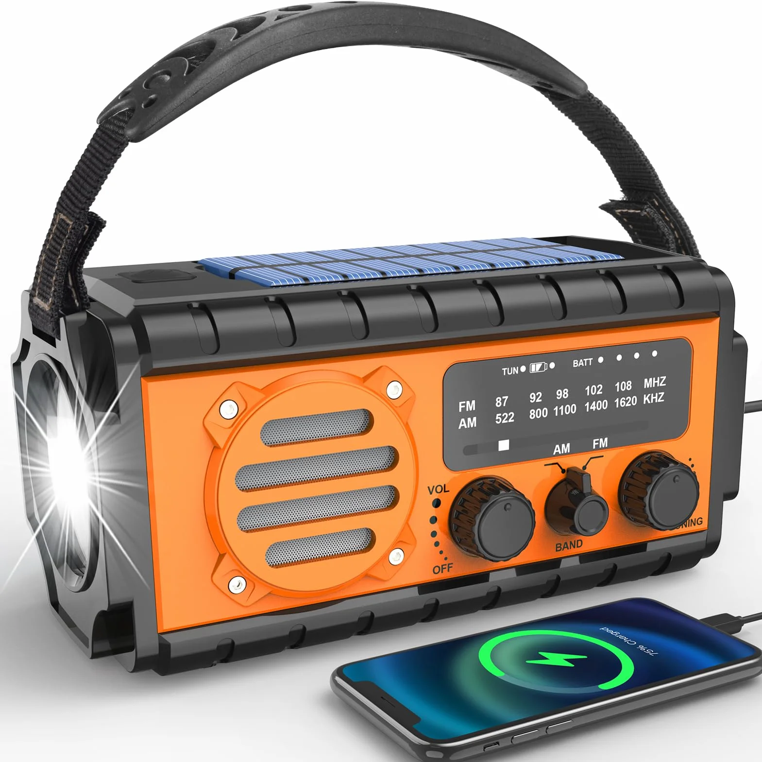 Nigecue Radio Solarne 20000mAh, Przenośne z Korbą, Dynamo z AM/FM, Wbudowana Bateria Akumulatorowa, 3 Tryby LED Latarki, LED Lampa do Czytania z Czujnikiem Ruchu