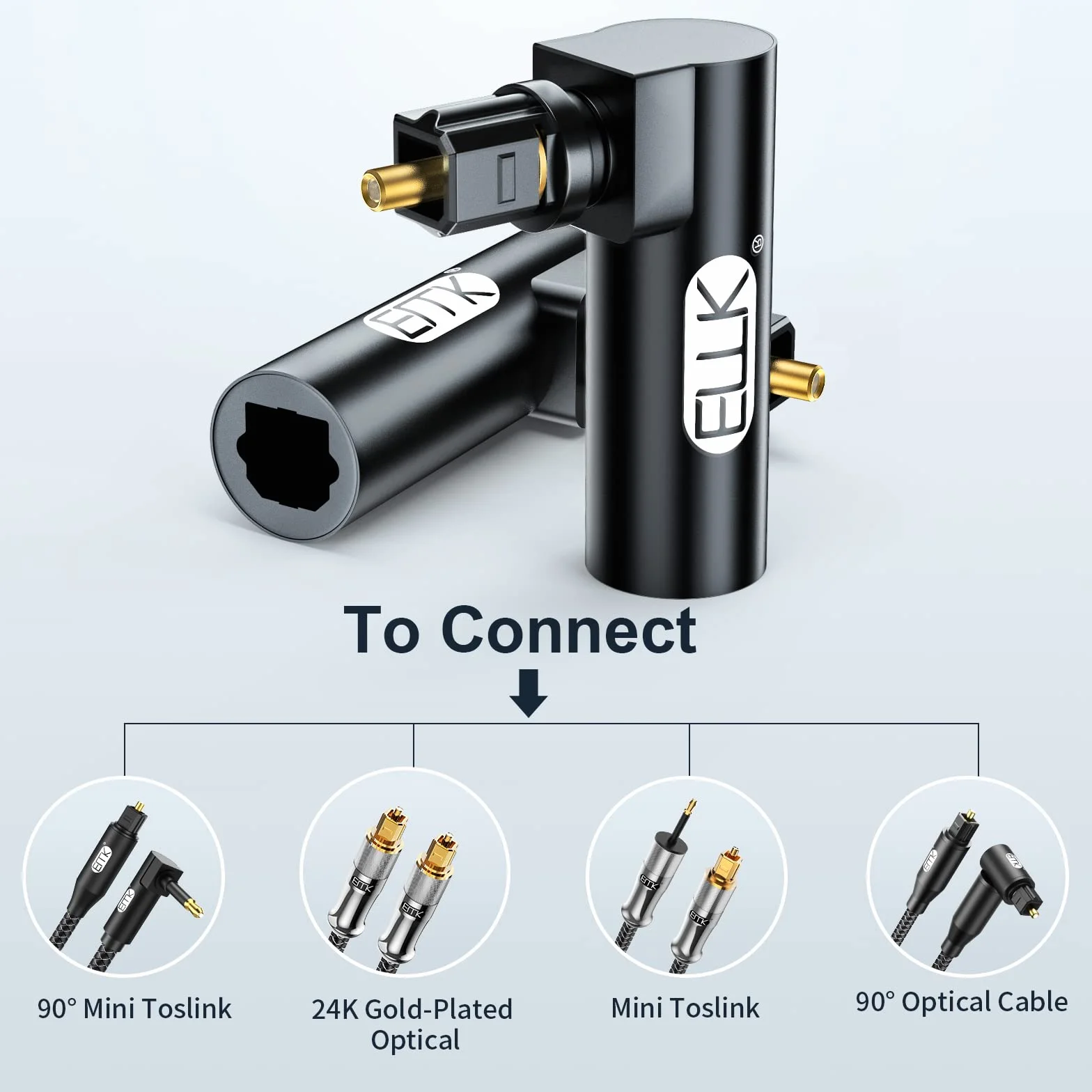 Adapter optyczny audio Toslink 90 stopni EMK 2 sztuki czarny