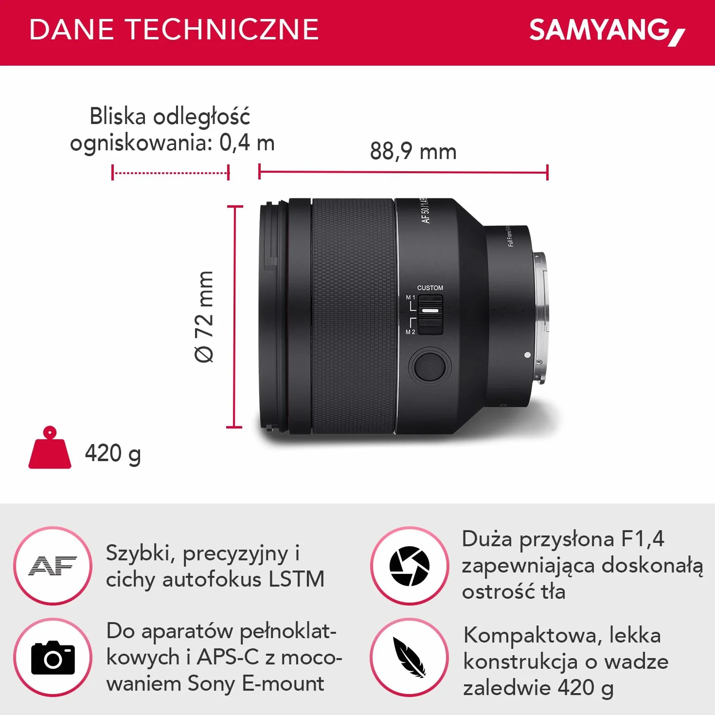 Samyang Af 23115 Obiektyw, Czarny, 50mm